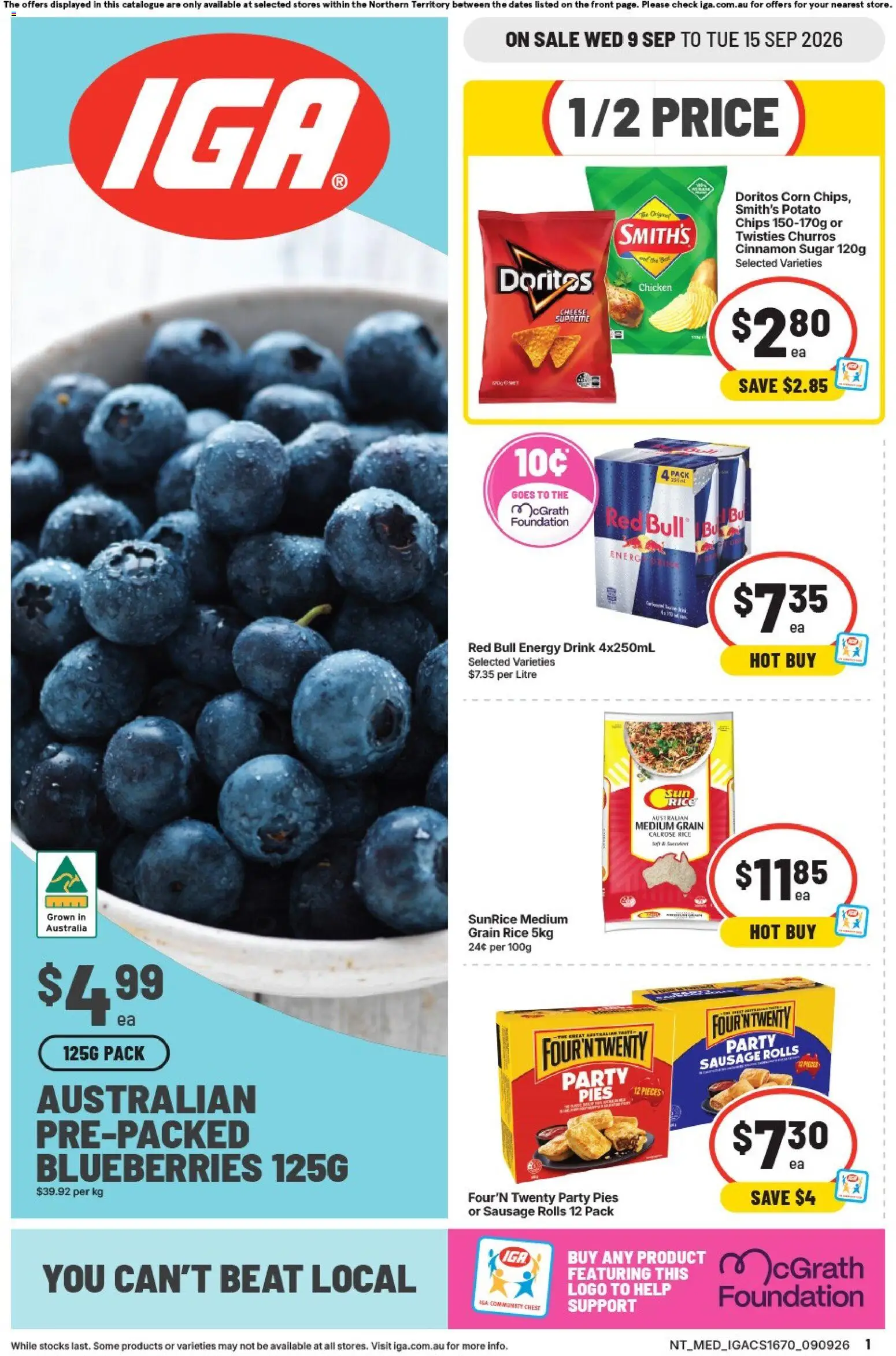 IGA catalogue - valid from 09/09/2026 | Page: 1 | Products: Chicken, Rice, Chips, Blueberries