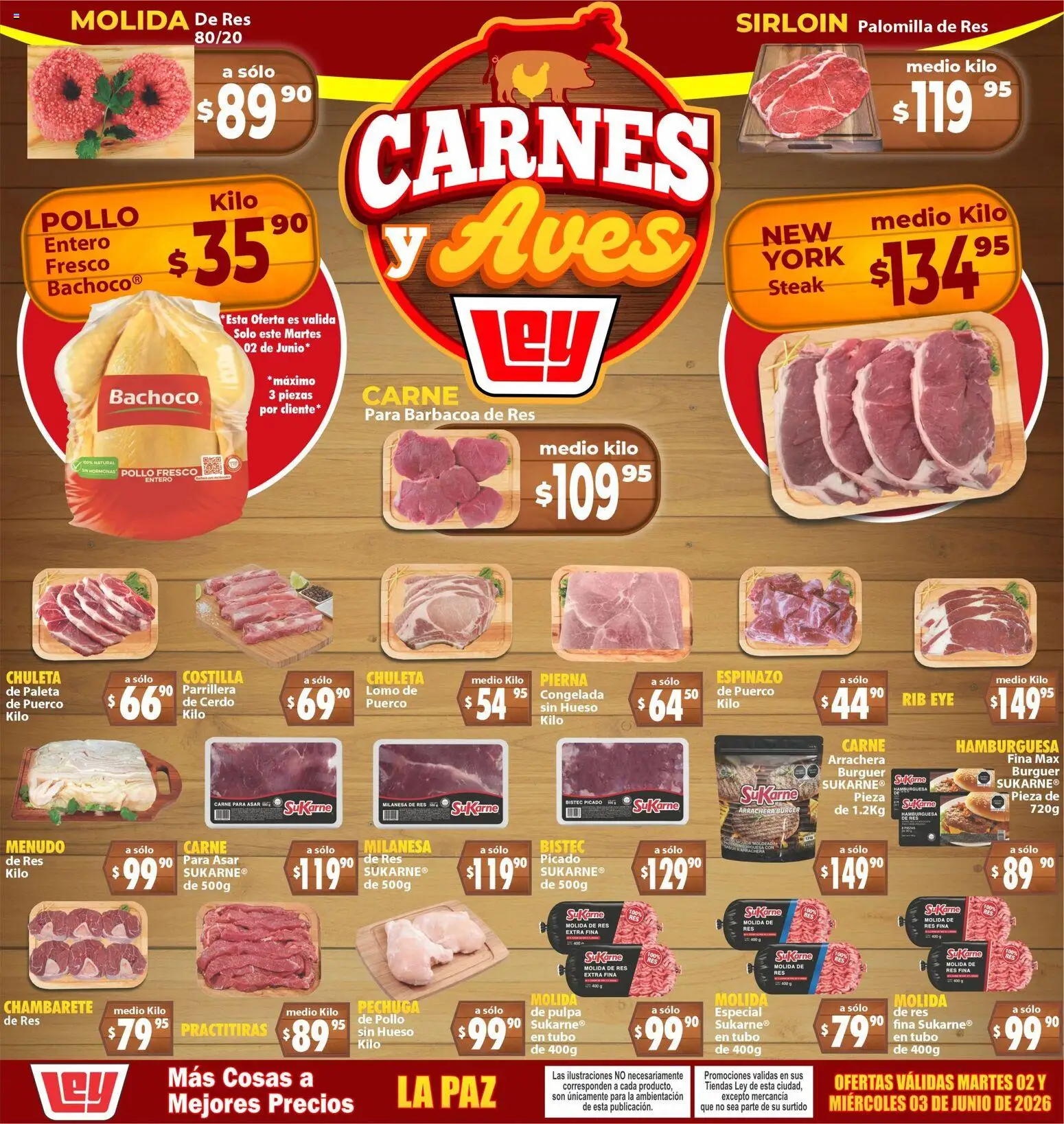 Nuevas ofertas de Casa Ley válidas en toda la República Mexicana desde el 02.06.2026. ¡Encuentra las mejores ofertas en Casa Ley folleto Carnes y Aves La Paz! | Página: 1