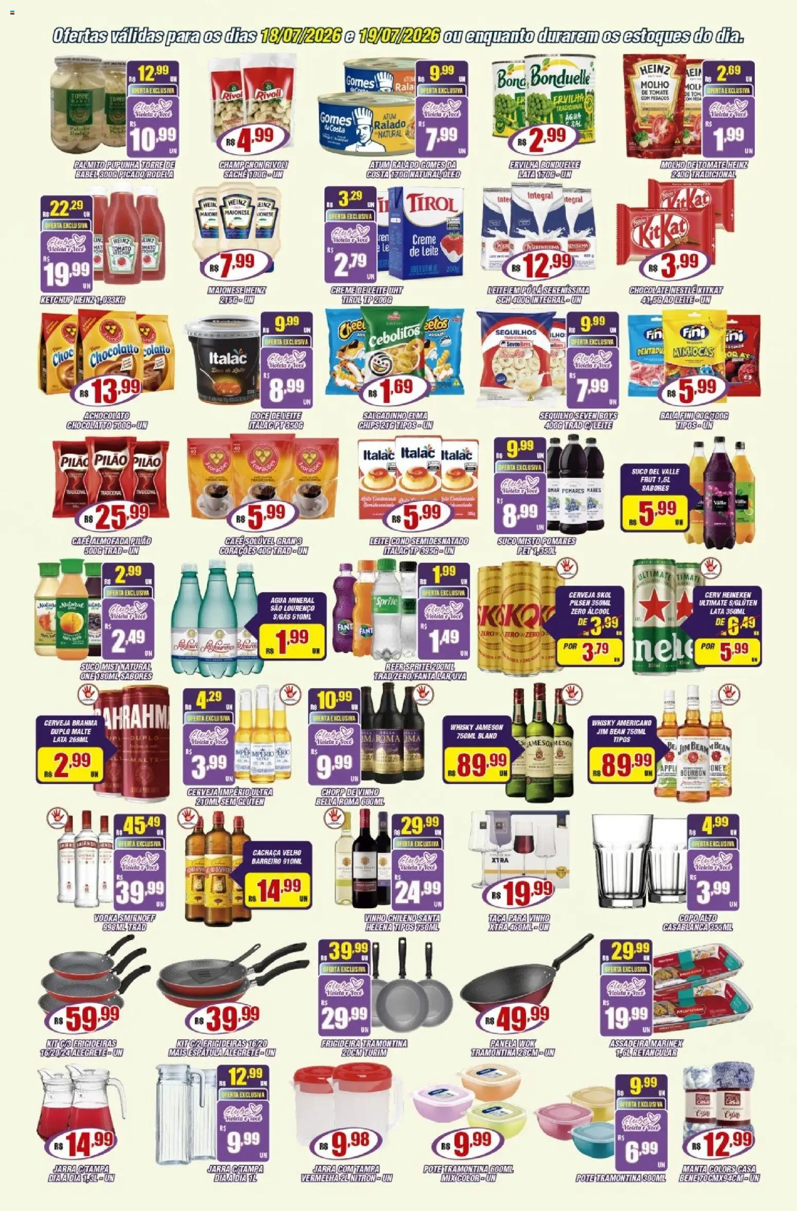 Violeta Supermercados Folheto - válido de 18/07/2026 | Página: 3 | Produtos: Suco, Vinho, Heineken, Creme de leite