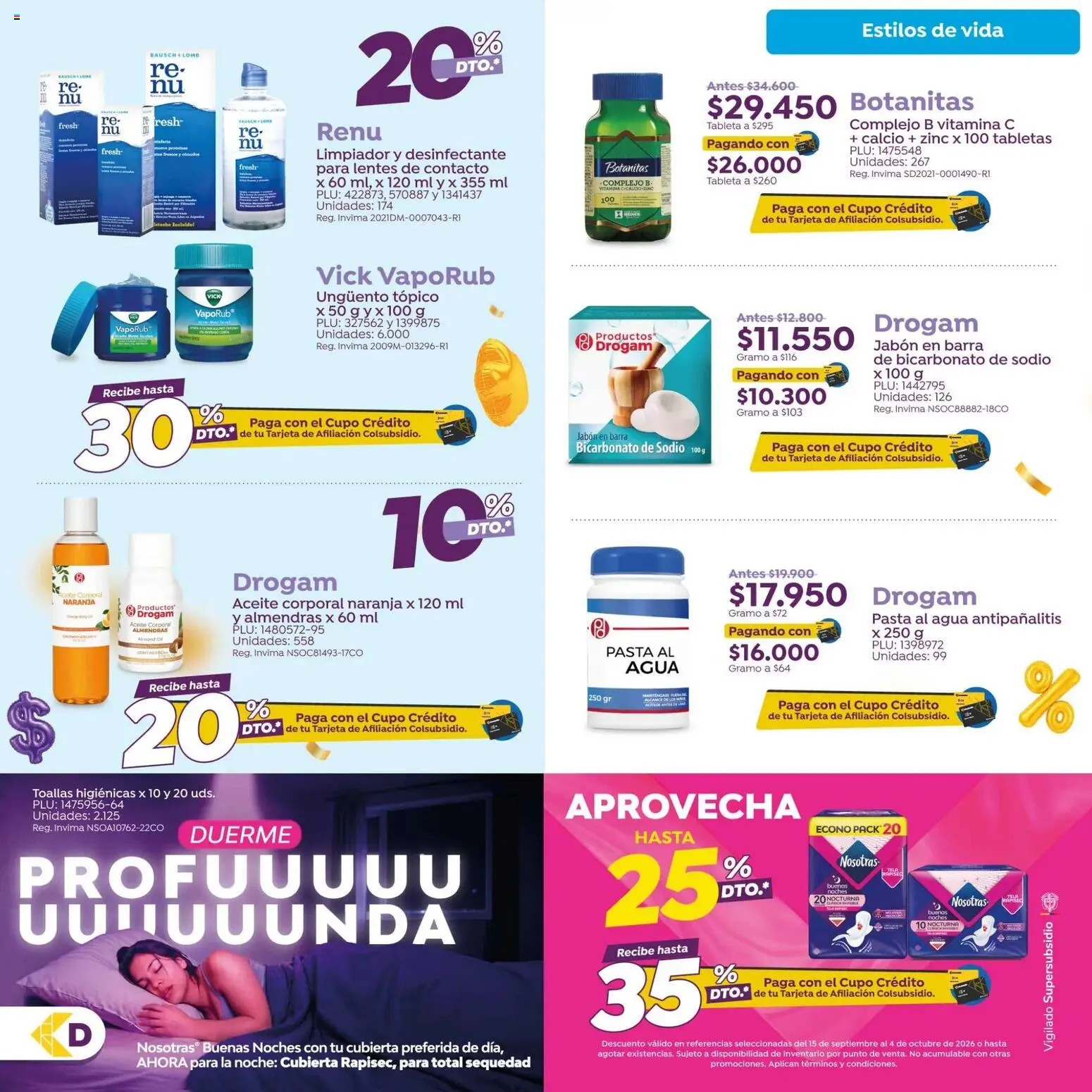 Colsubsidio revista - valida desde el 15/09/2026 | Página: 13 | Productos: Almendras, Lentes de contacto, Jabón, Aceite