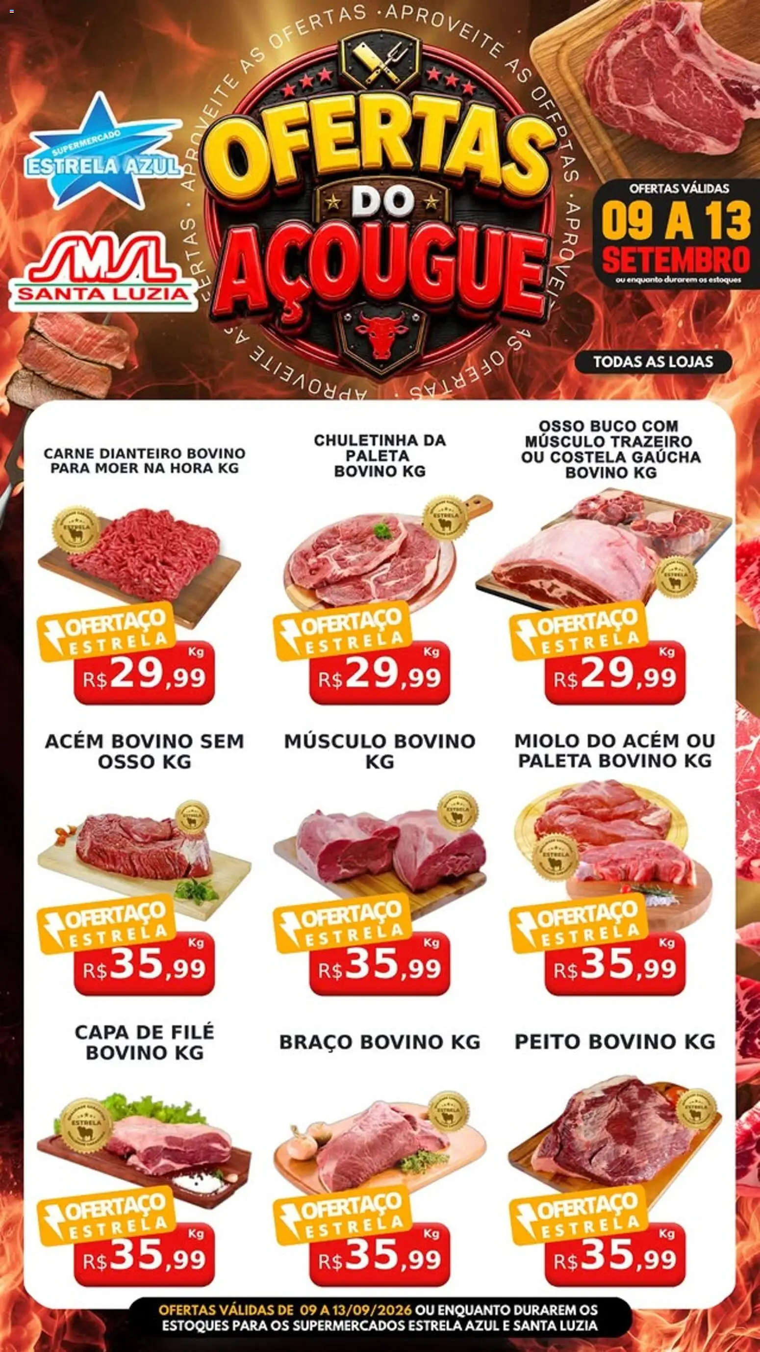 Estrela Azul Folheto - válido de 09/09/2026 | Página: 1 | Produtos: Músculo bovino, Acém, Carne