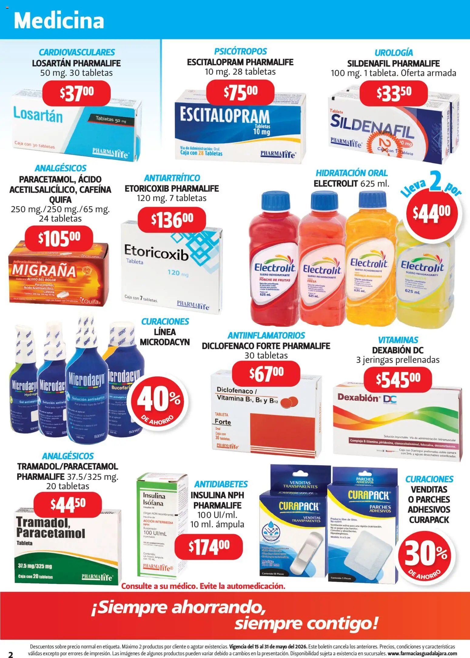 Nuevas ofertas de Farmacia Guadalajara válidas en toda la República Mexicana desde el 15.05.2026. ¡Encuentra las mejores ofertas en Farmacia Guadalajara catálogo! | Página: 2 | Productos: Frasco, Vitaminas, Tableta, Sobre