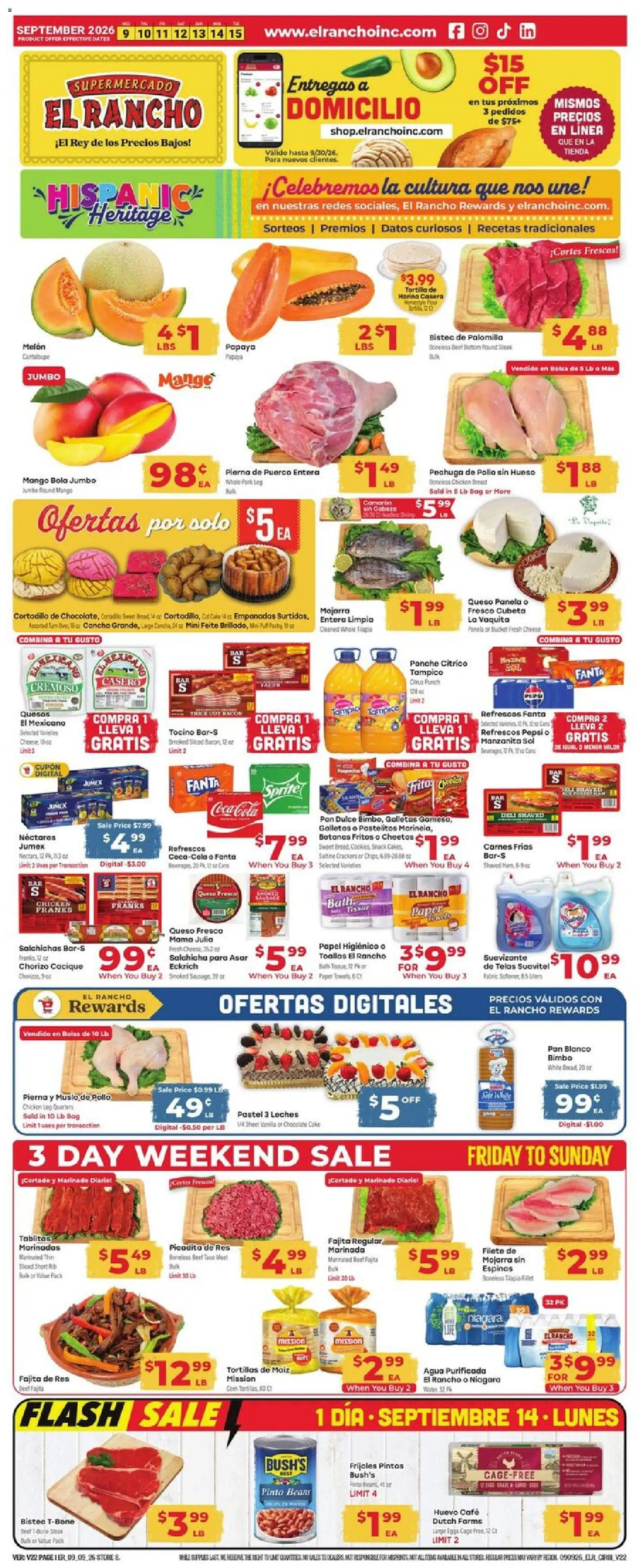 El Rancho Weekly Ad - valid from 09/09/2026 | Page: 1 | Products: Crackers, Bath, Chocolate, Tortillas