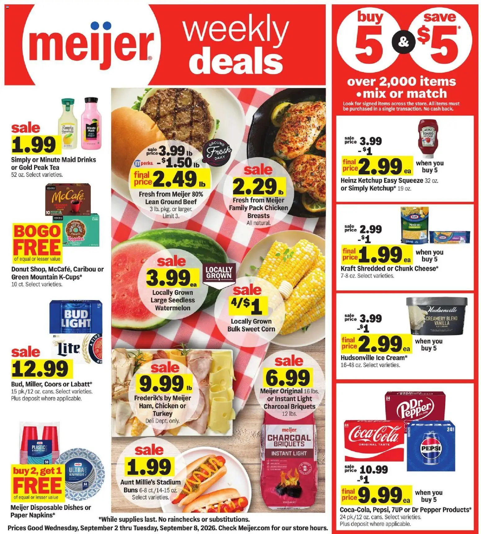 Meijer Weekly Ad - valid from 09/02/2026 | Page: 1 | Products: Dishes, Charcoal, Turkey, Donut