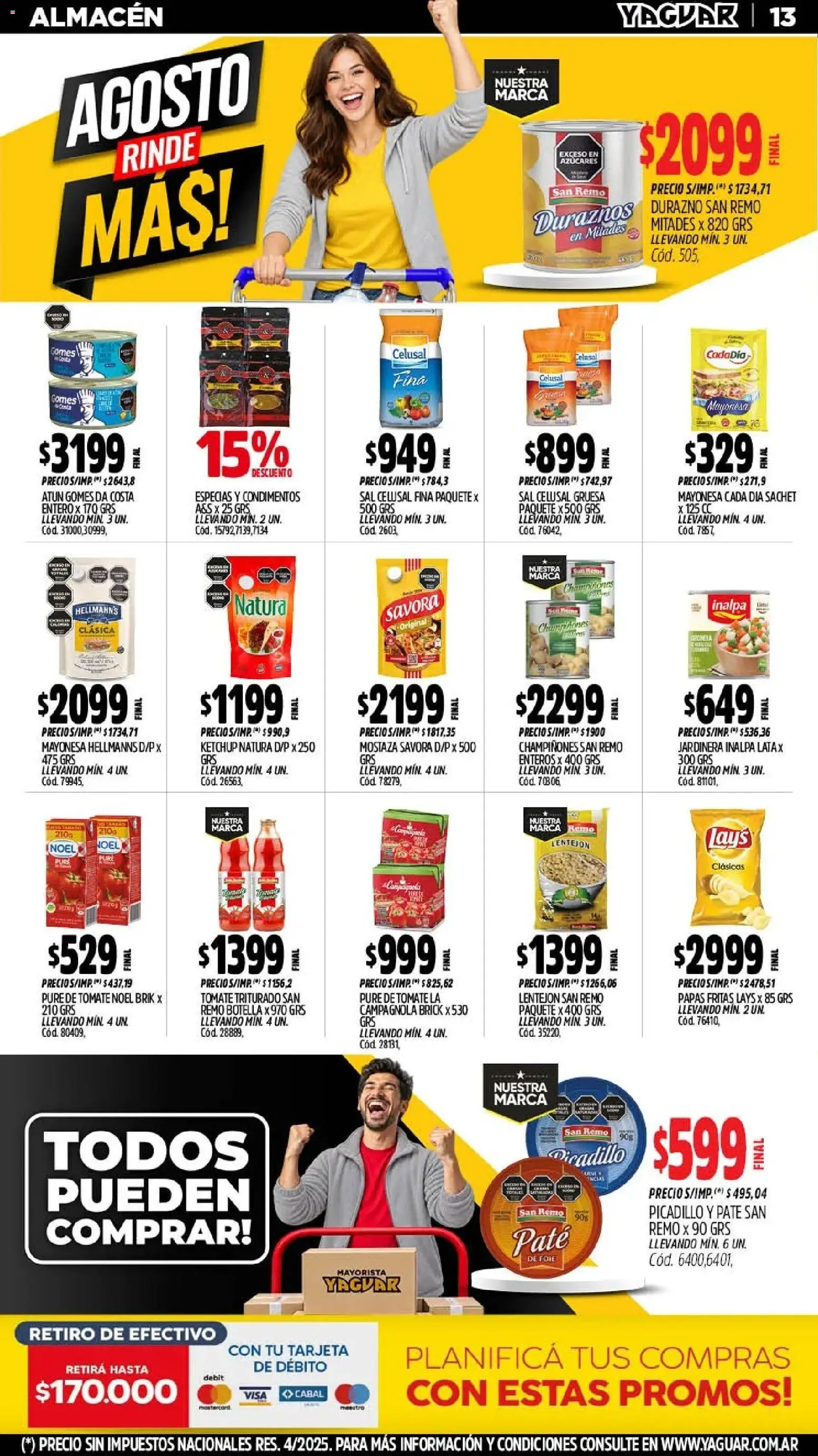 Yaguar catálogo │ válido desde el 17/07/2026 | Página: 14 | Productos: Durazno, Champiñones, Pure de Tomate, Papas fritas