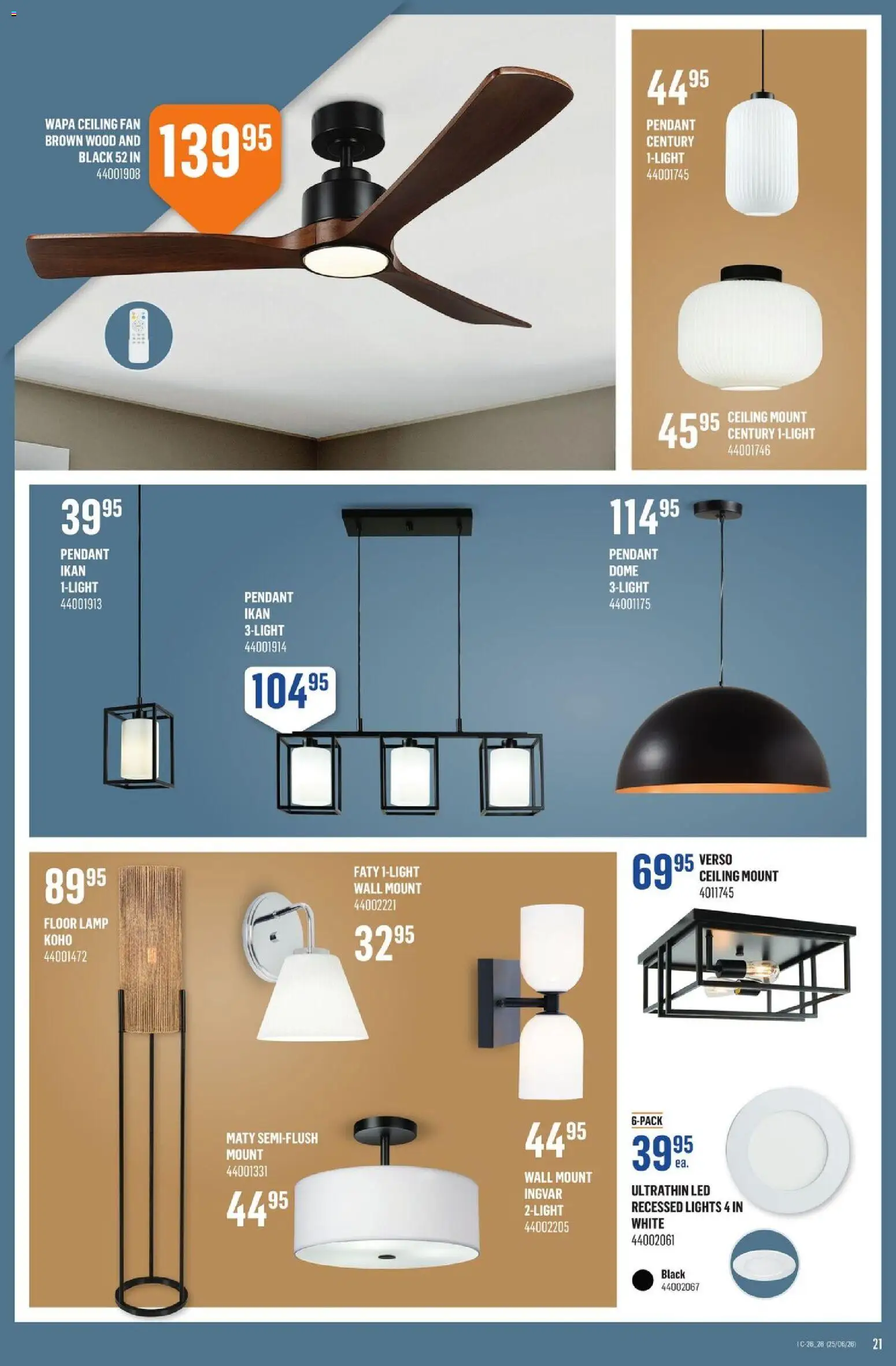 Canac flyer valid from Jun 25, 2026 | Page: 21 | Products: Fan, Lamp