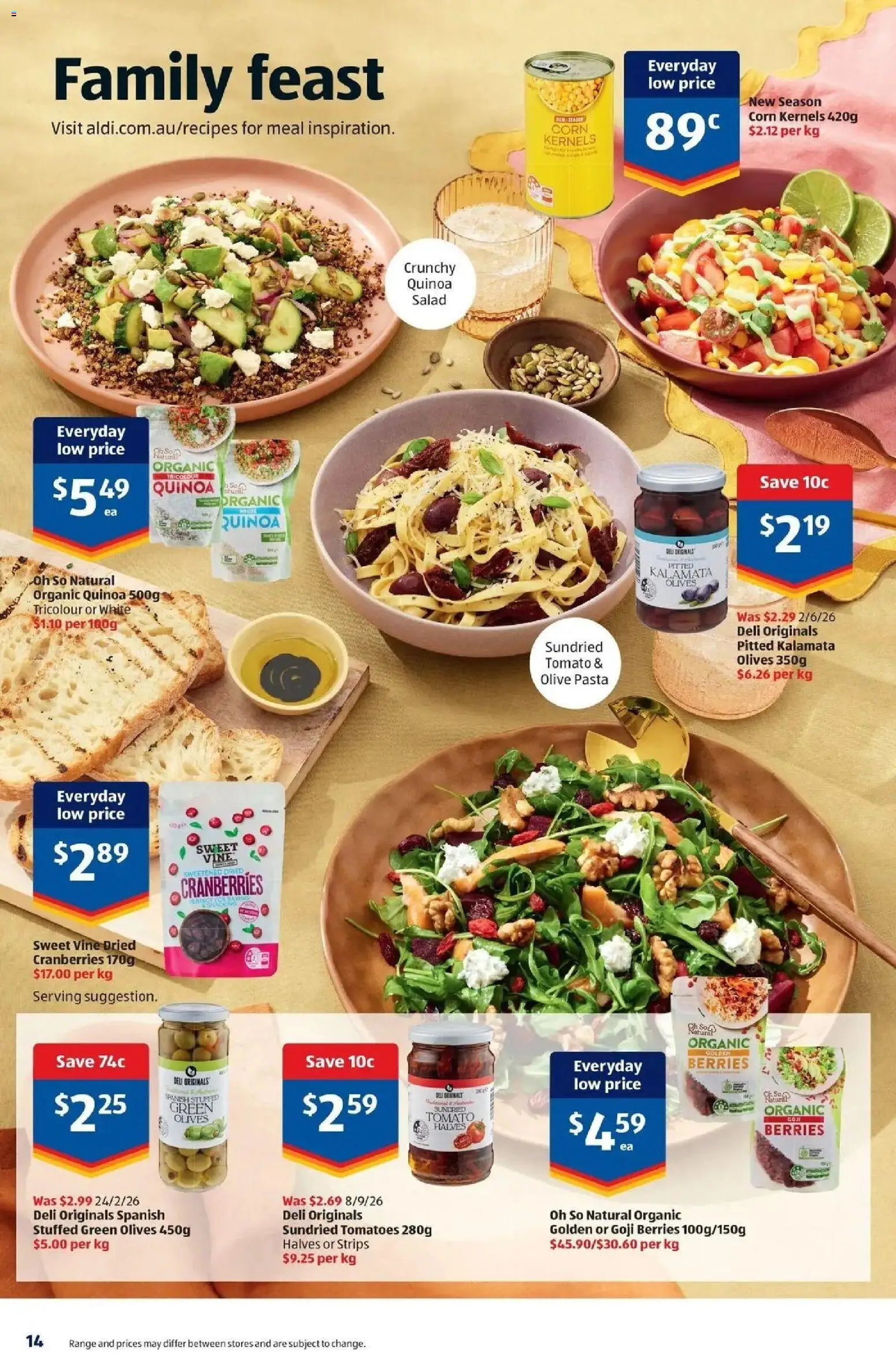 Aldi catalogue - valid from 23/09/2026 | Page: 14 | Products: Pasta, Olives, Cranberries, Salad
