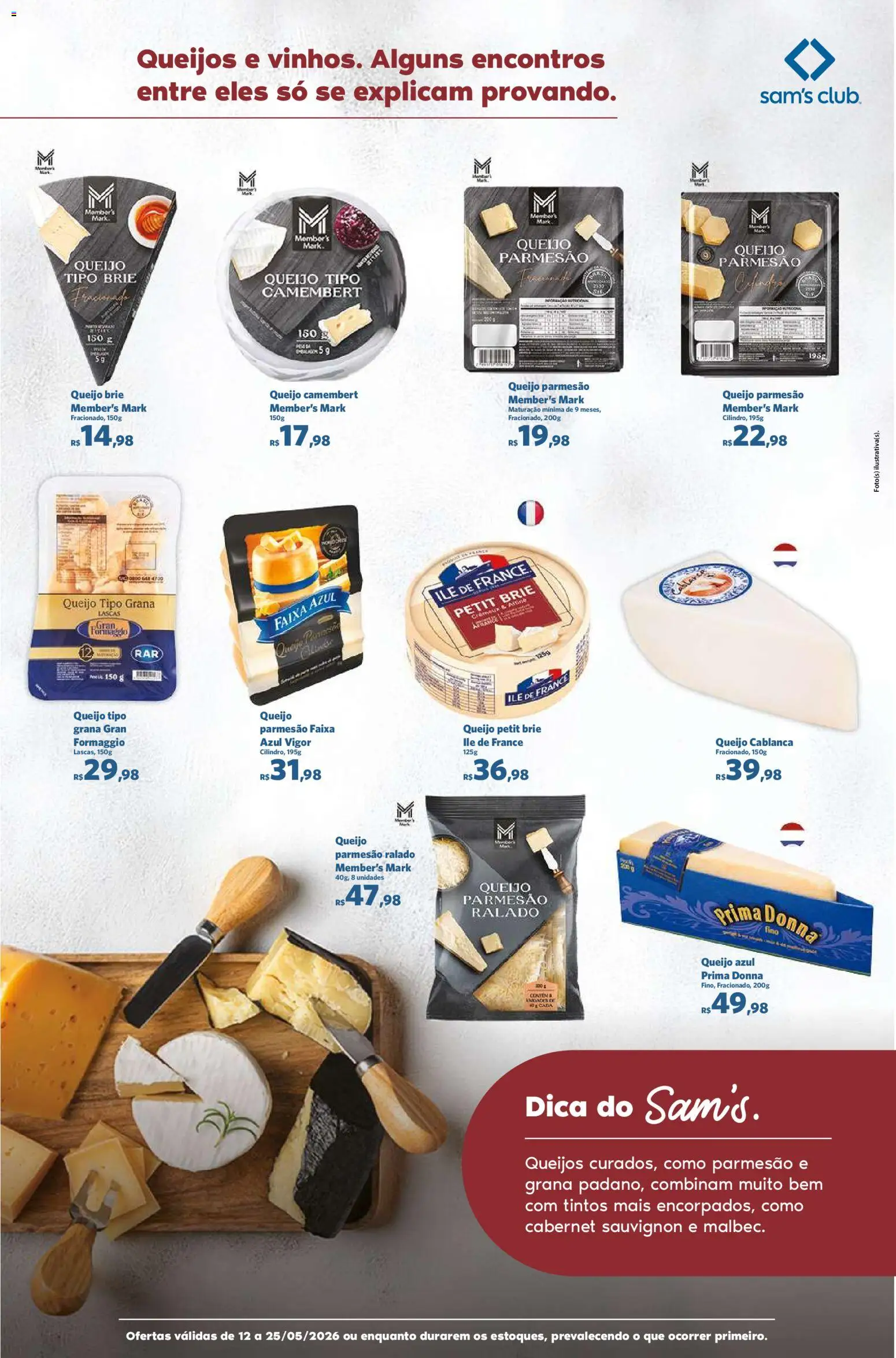 Sam's Club Folheto - válido de 12.05.2026 | Página: 12 | Produtos: Queijo, Brie, Camembert, Queijo parmesão