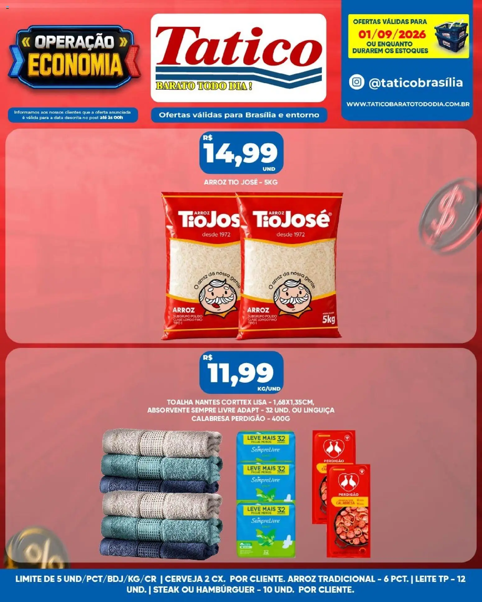Tatico Folheto - válido de 01/09/2026 | Página: 8 | Produtos: Cerveja, Arroz, Sempre Livre, Absorvente