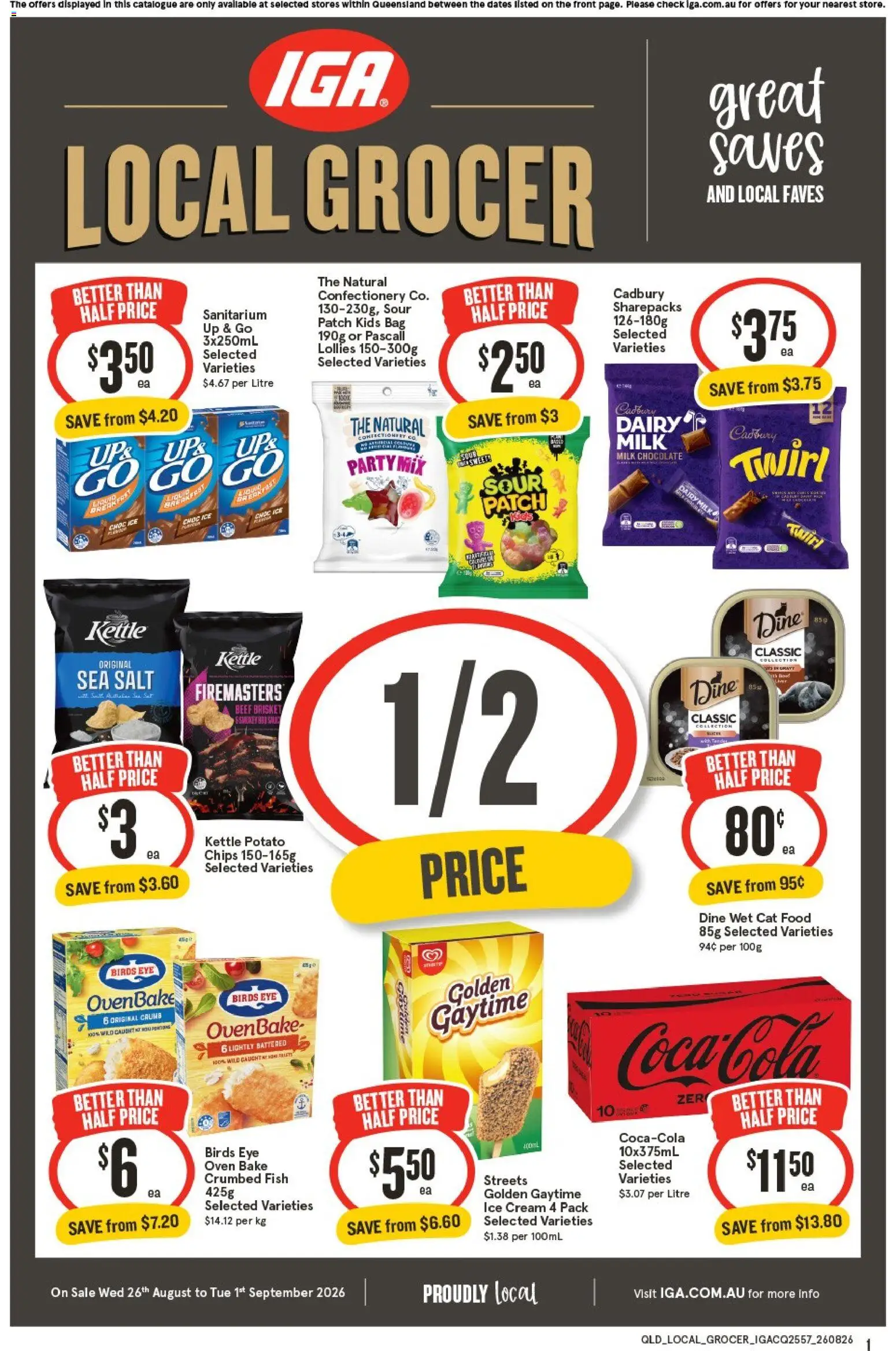 IGA catalogue - valid from 26/08/2026 | Page: 1 | Products: Cream, Ice cream, Up & go, Bag