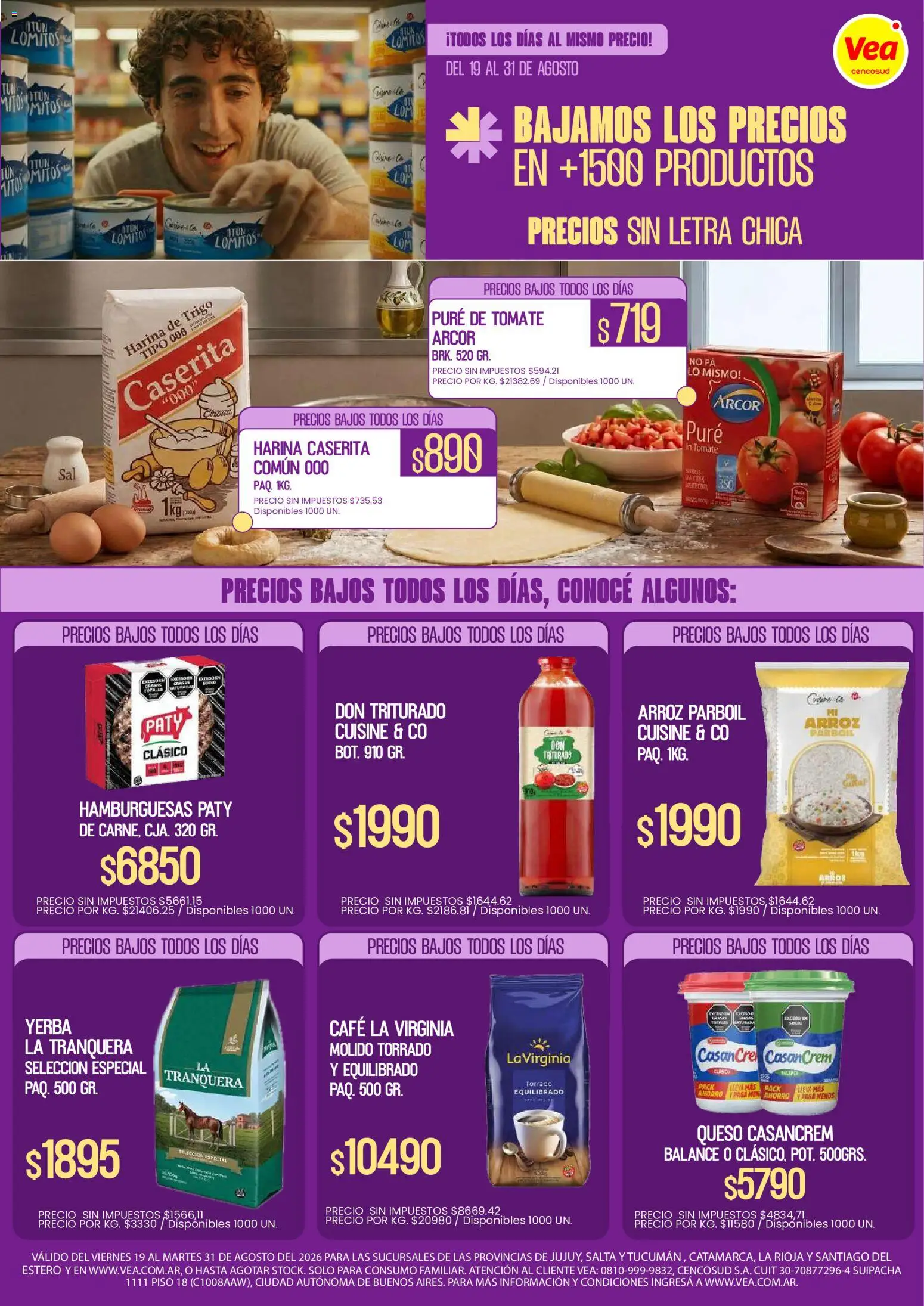 Vea - Folleto Precios Bajos NOA │ válido desde el 19/08/2026 | Página: 1 | Productos: Tomate, Pure de Tomate, Queso, Arroz