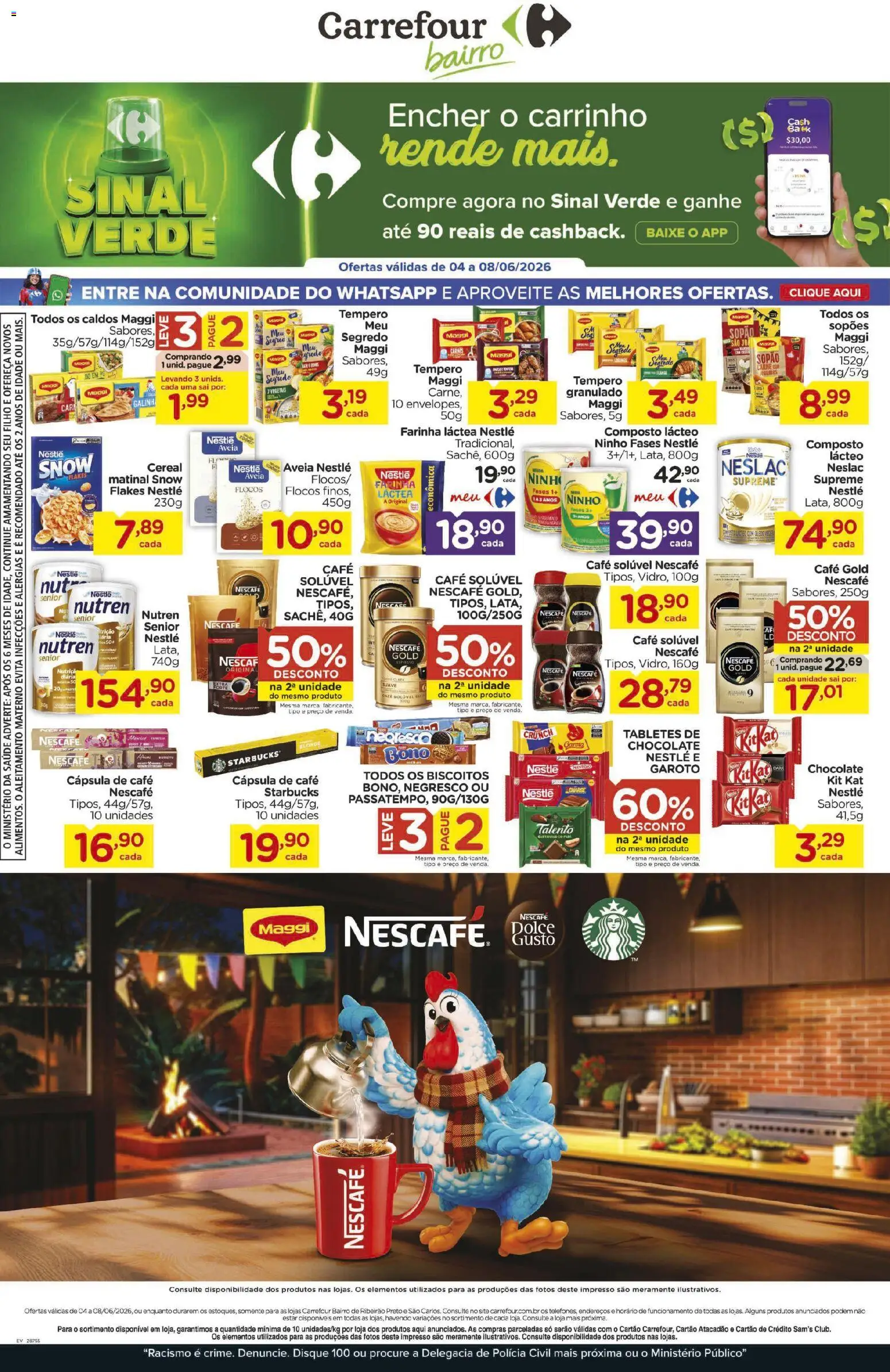 Carrefour Bairro Folheto - válido de 04.06.2026 | Página: 1 | Produtos: Café, Carrinho, Kit Kat, Aveia
