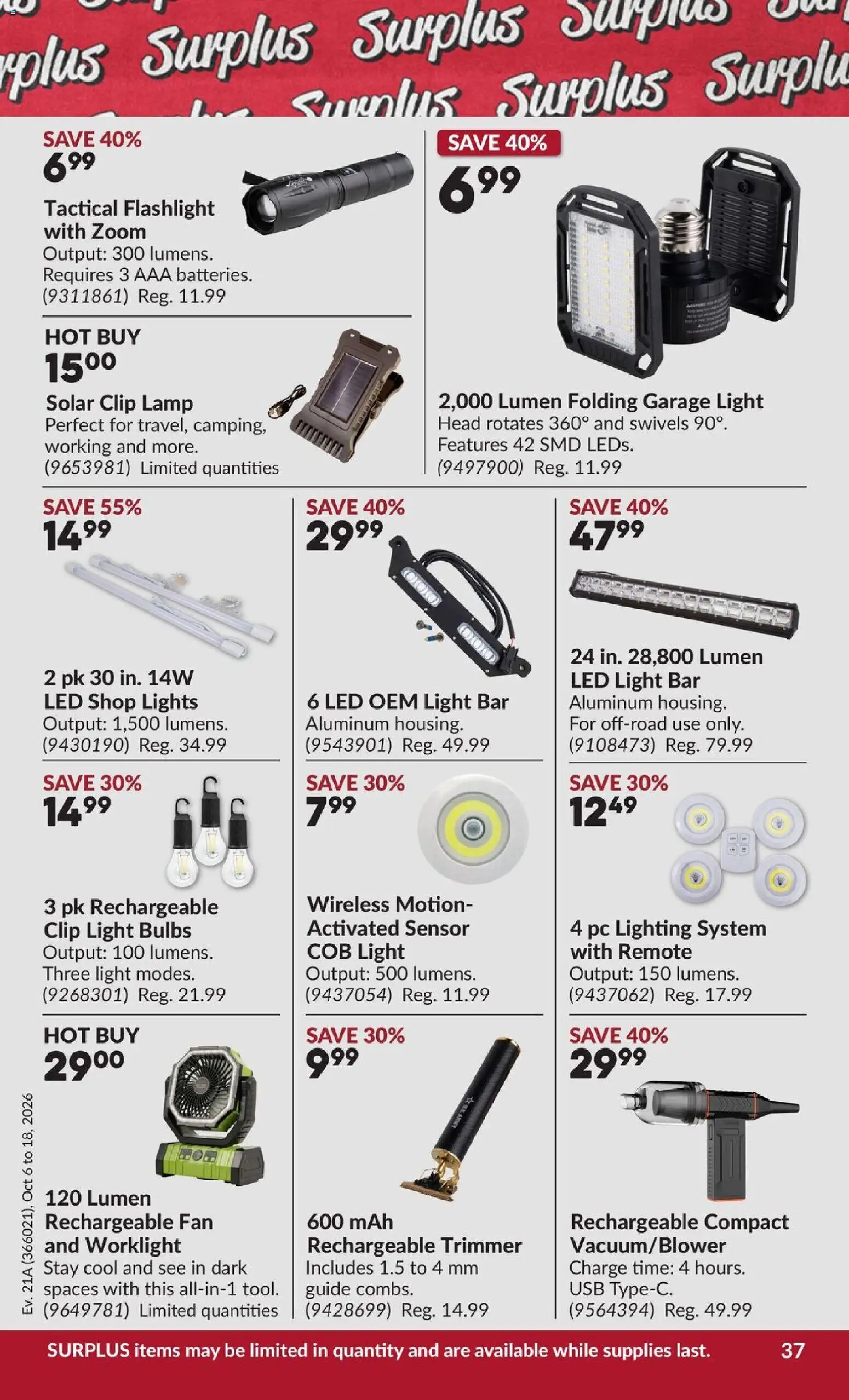 Princess Auto flyer valid from Oct 6, 2026 | Page: 43 | Products: PC, Lighting, Lamp, Light bulbs