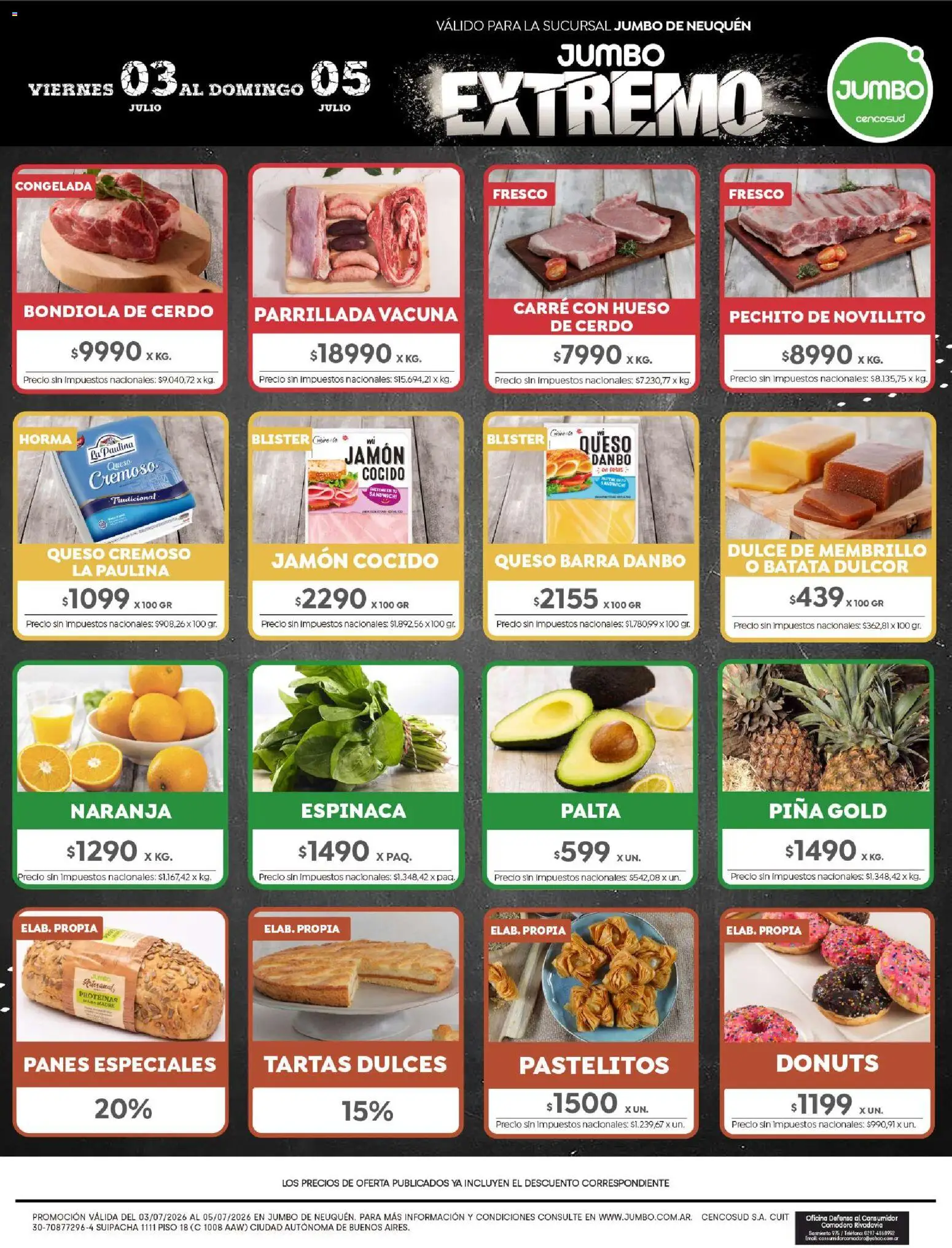 Jumbo -  Neuquén │ válido desde el 03/07/2026 | Página: 8 | Productos: Jamón cocido, Queso, Cerdo, Espinaca