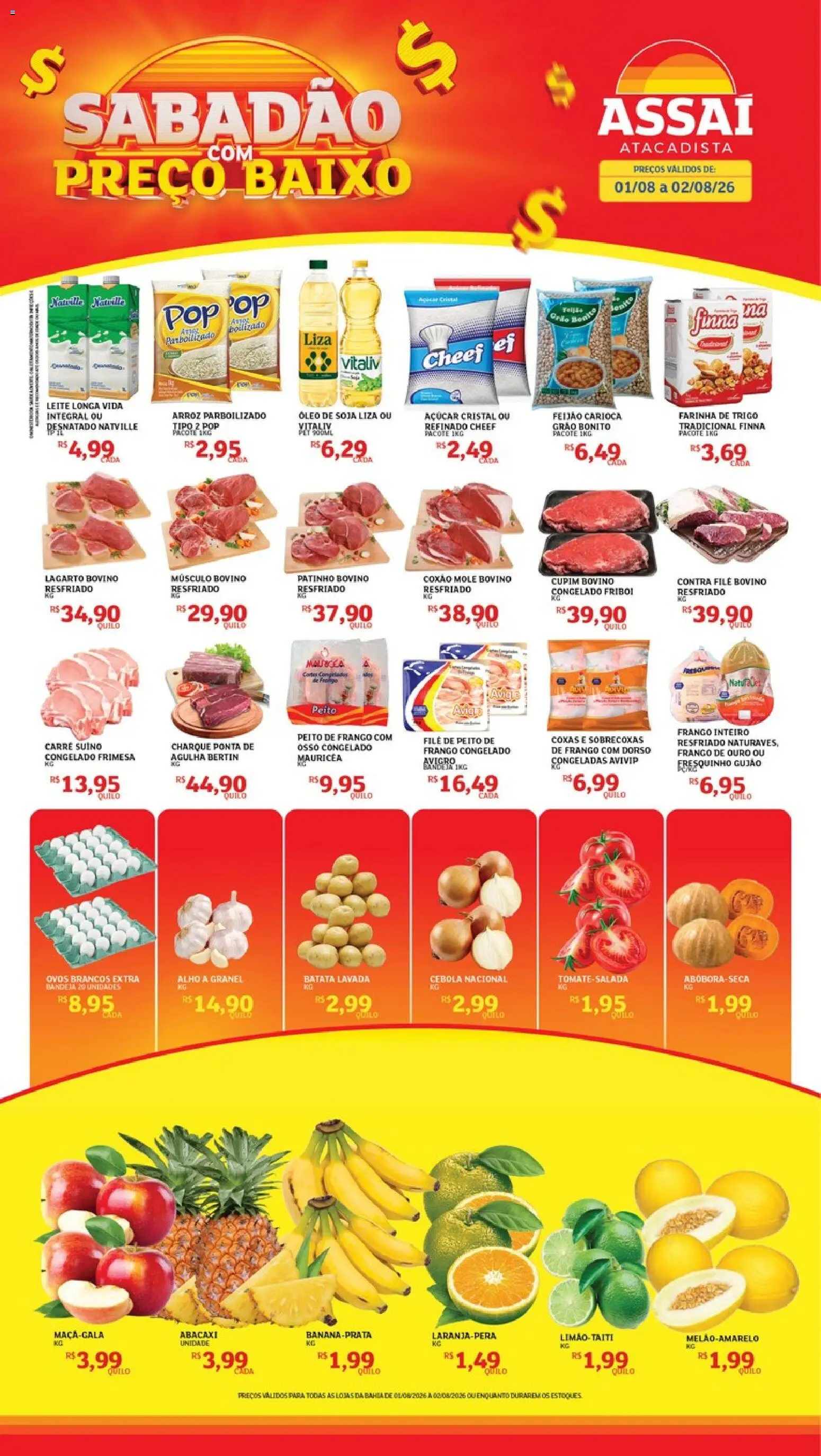 Assaí Atacadista Folheto - válido de 01/08/2026 | Página: 1 | Produtos: Contra filé, Arroz, Bandeja, Açúcar