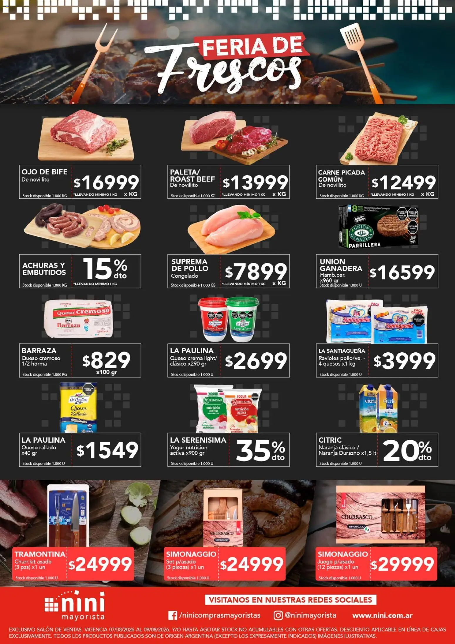 NINI Mayorista Frescos │ válido desde el 07/08/2026 | Página: 1 | Productos: Queso rallado, Pollo, Durazno, Queso crema
