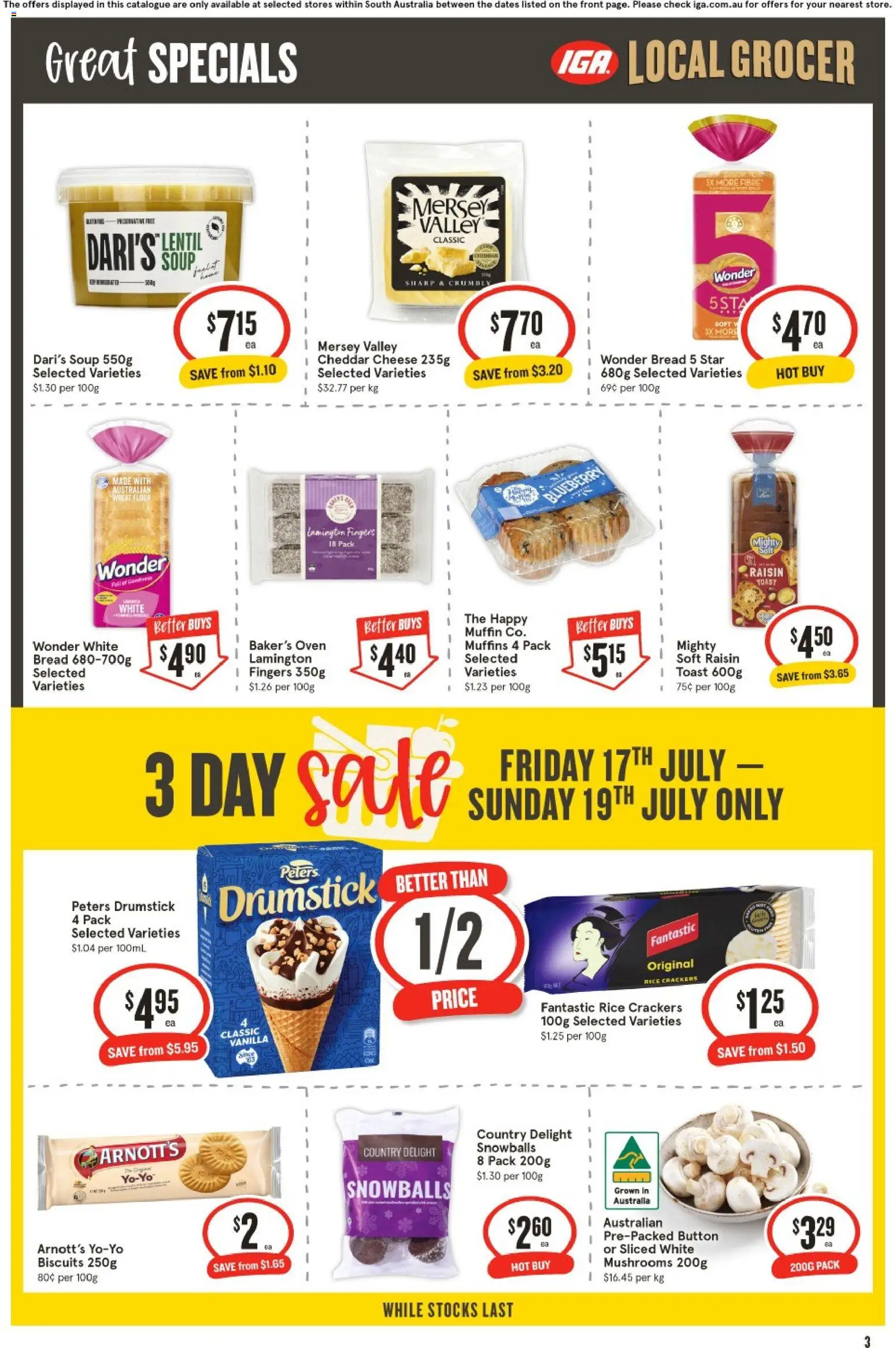 IGA catalogue - valid from 15/07/2026 | Page: 3 | Products: Lollies, Cream, Biscuits, Bag