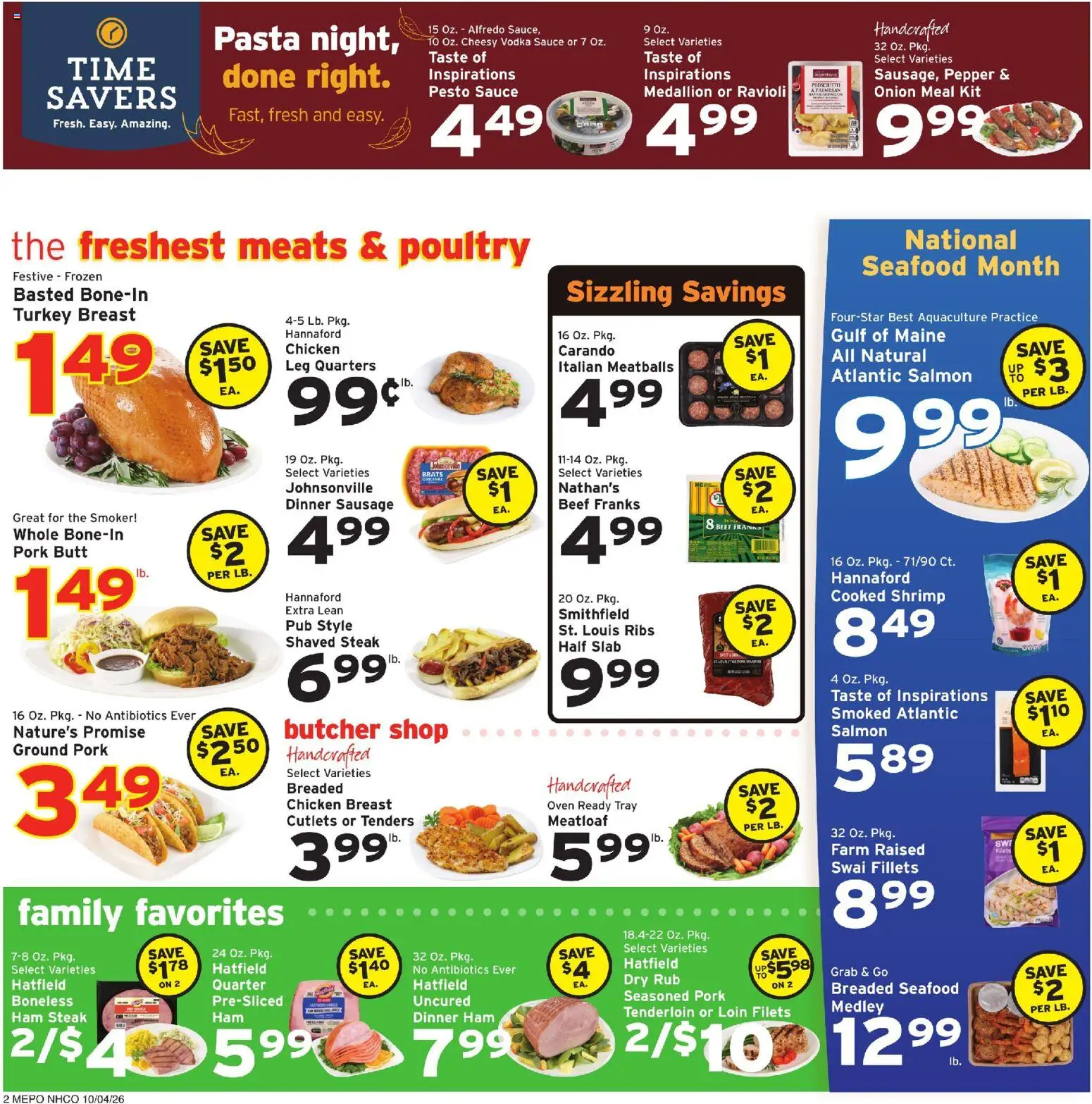 Hannaford Weekly Ad - valid from 10/04/2026 | Page: 2 | Products: Pork, Seafood, Salmon, Oven