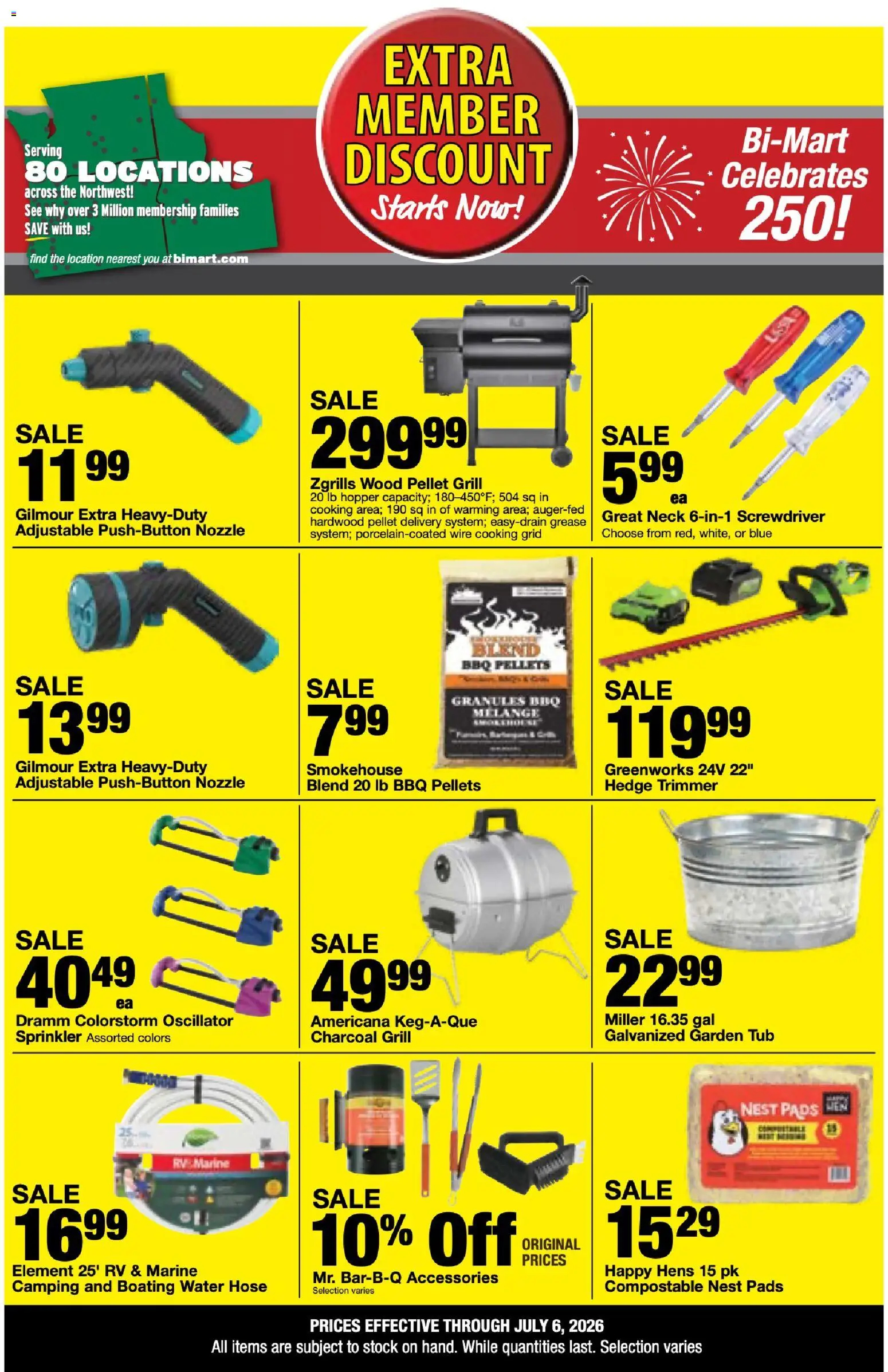 Bi-Mart Extra Member Discount - valid from 06/23/2026 | Page: 9 | Products: Screwdriver, Pads, Water, Grill
