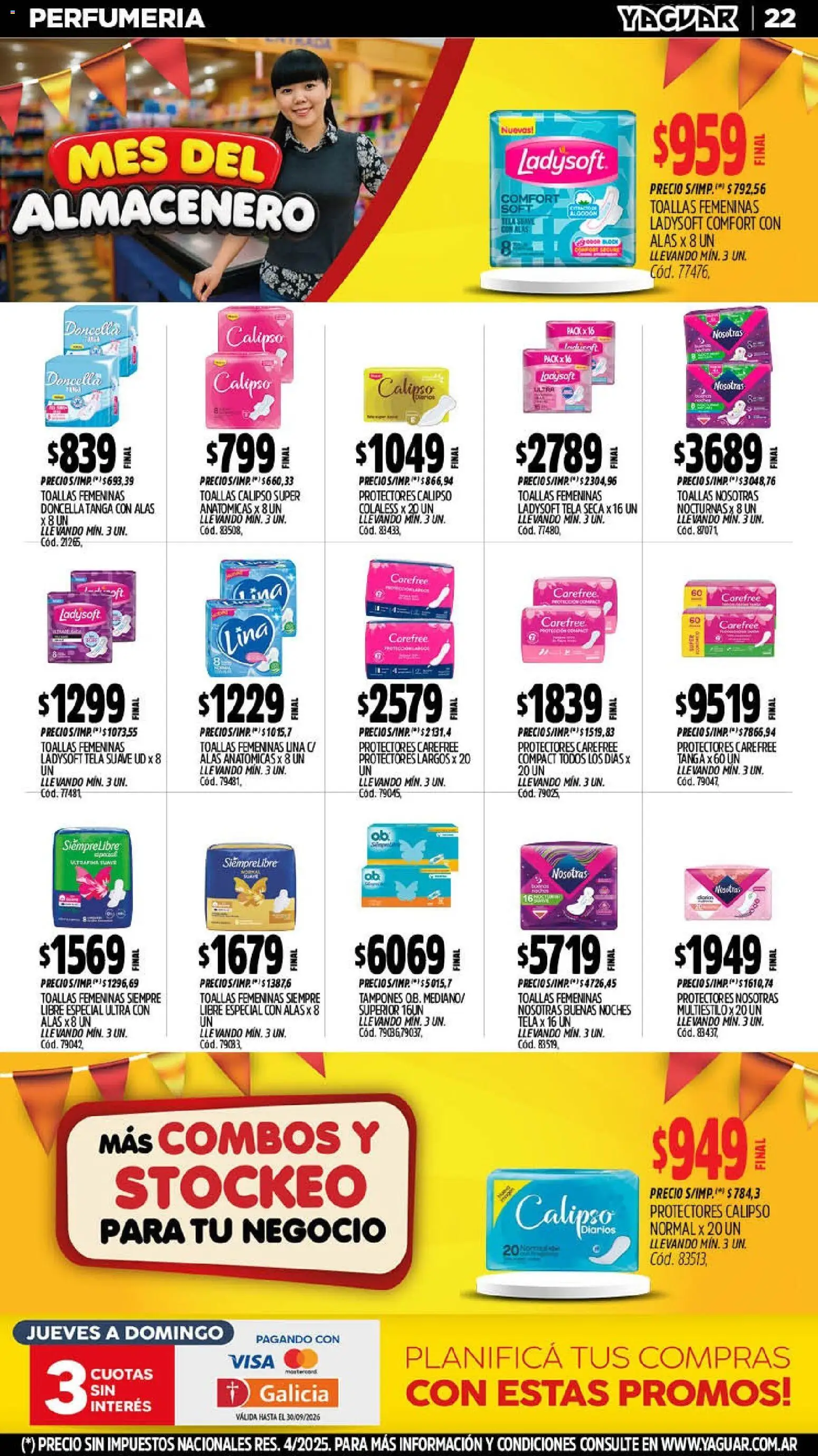 Yaguar - Oferta Semanal Misiones │ válido desde el 14/09/2026 | Página: 22 | Productos: Tampones, Toallas, Diarios