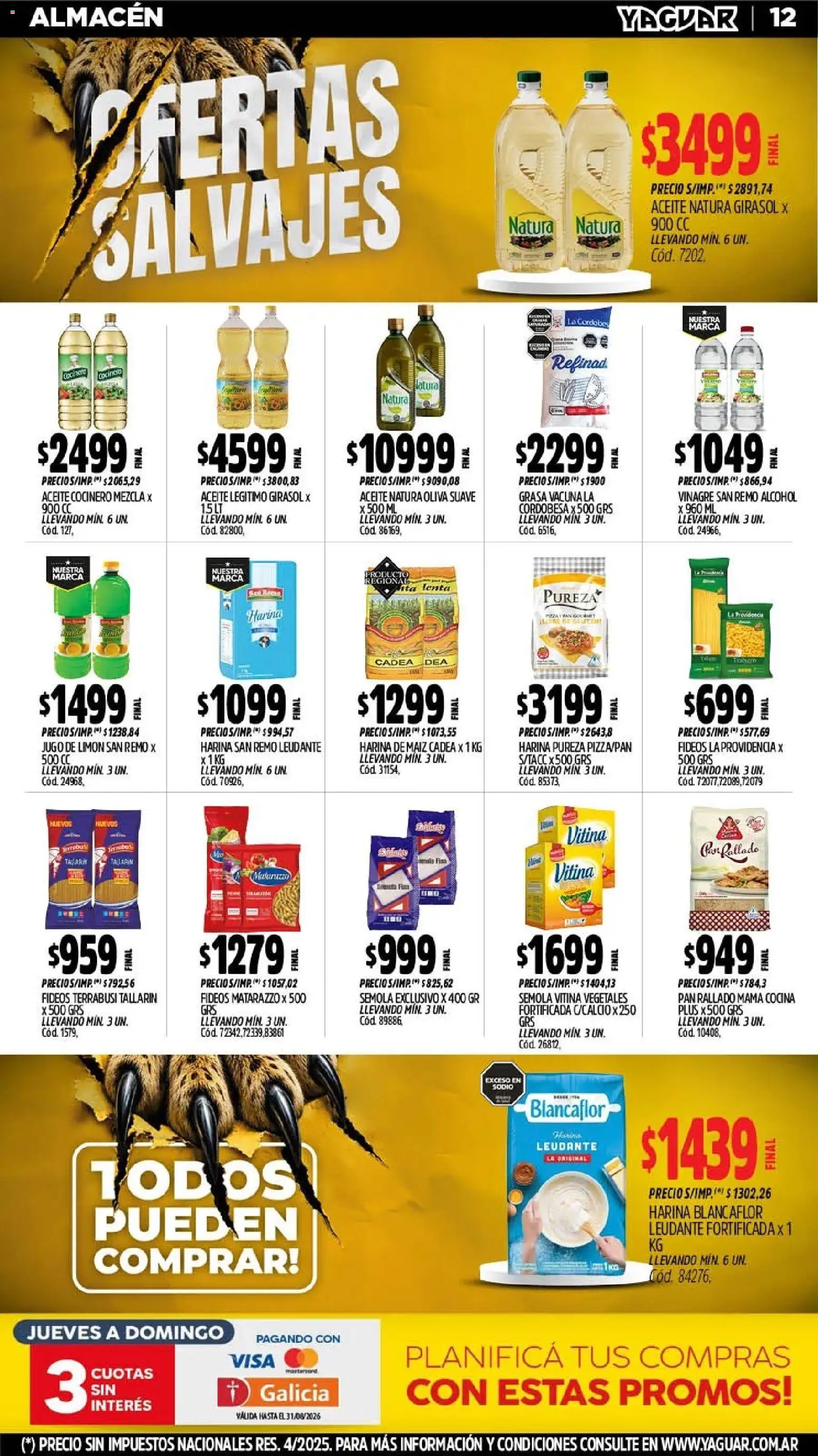 Yaguar - Oferta Semanal San Juan │ válido desde el 10/08/2026 | Página: 14 | Productos: Harina, Aceite, Maiz, Fideos