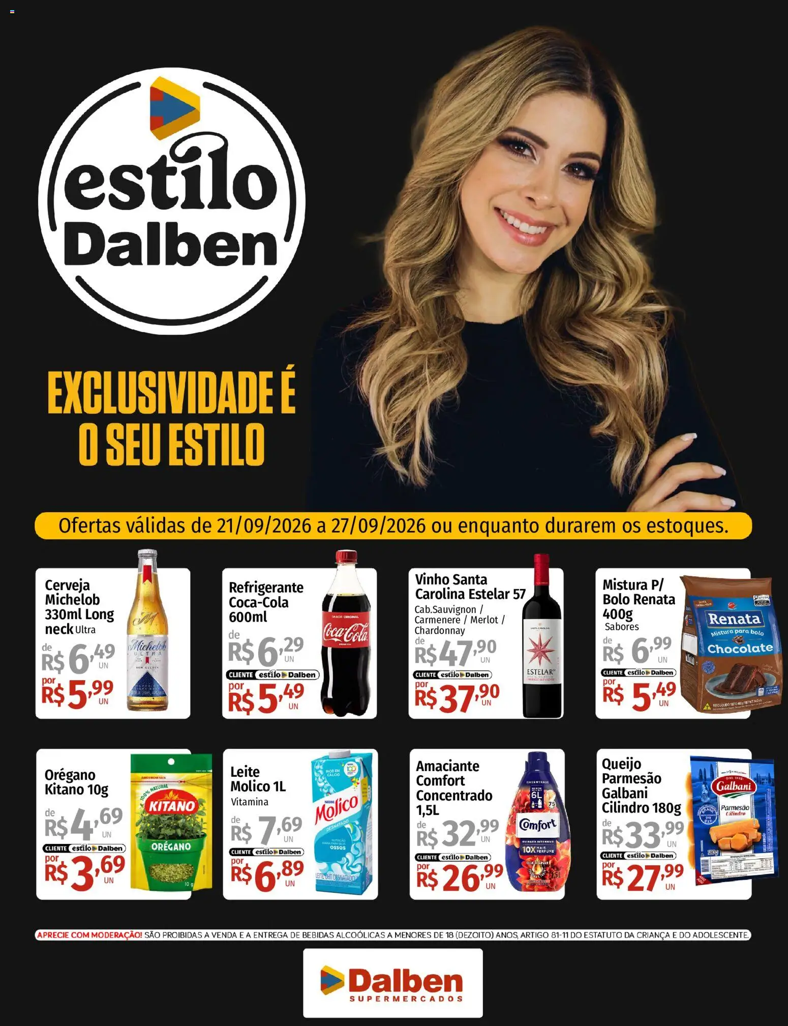 Supermercado Dalben Folheto - válido de 21/09/2026 | Página: 1 | Produtos: Parmesão, Cálcio, Refrigerante, Amaciante