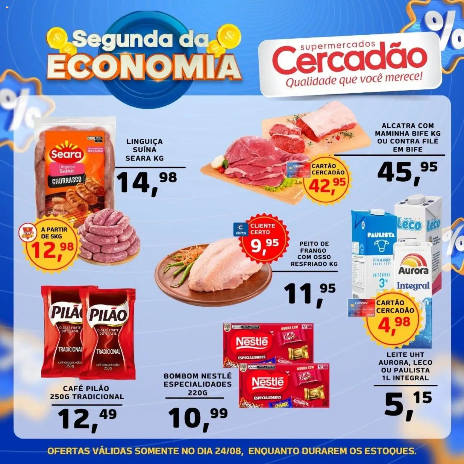 Cercadão Folheto - válido de 24/08/2026 | Página: 1 | Produtos: Especialidades, Linguiça, Café pilão, Peito de frango
