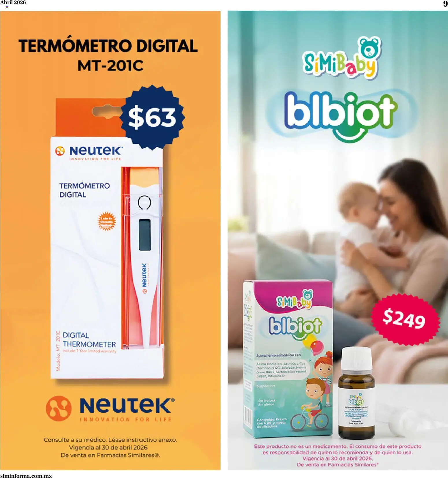 Nuevas ofertas de Farmacias Similares válidas en toda la República Mexicana desde el 01.04.2026. ¡Encuentra las mejores ofertas en Farmacias Similares catálogo! | Página: 9 | Productos: Termómetro