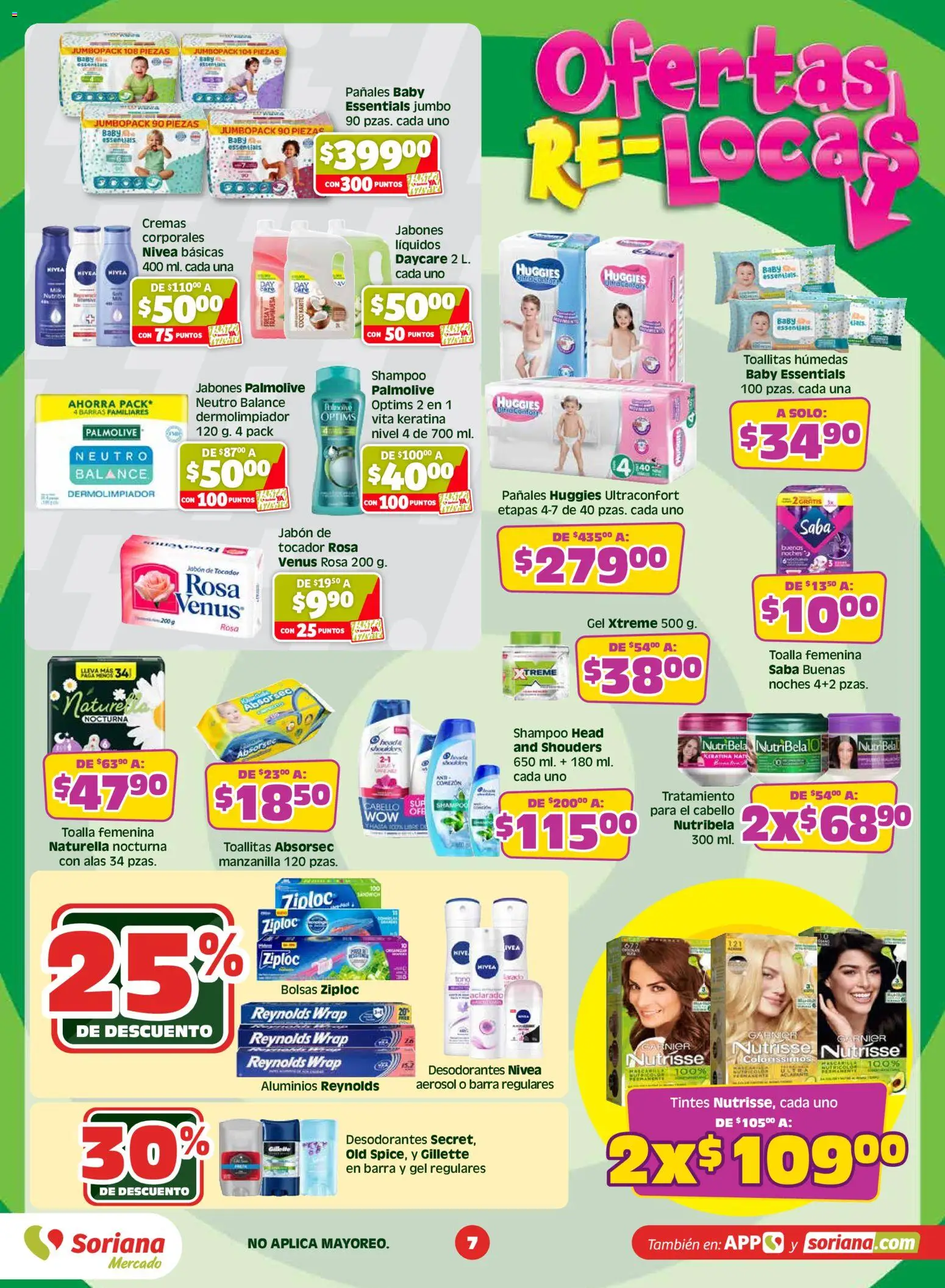 Nuevas ofertas de Soriana válidas en toda la República Mexicana desde el 14.05.2026. ¡Encuentra las mejores ofertas en Soriana Ofertas Re Locas Mercado Nacional! | Página: 7 | Productos: Toallitas húmedas, Pañales, Toalla, Jabón