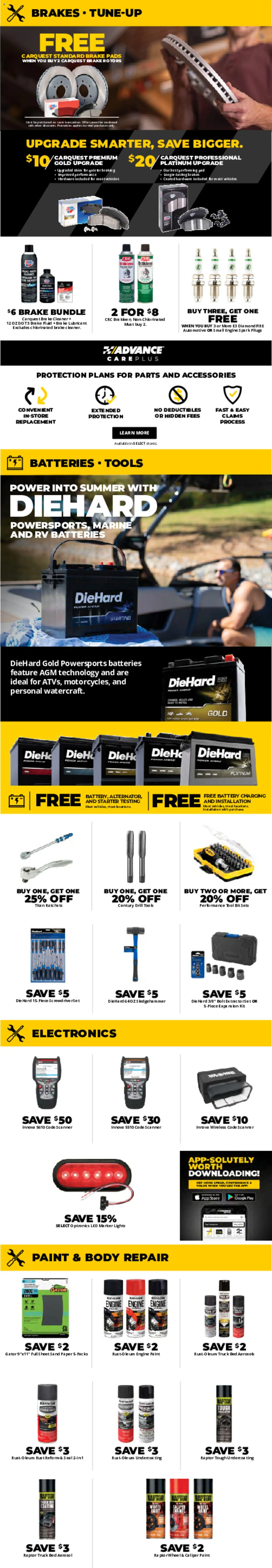 Advance Auto Parts Weekly Ad - valid from 24.05.2026 | Page: 4 | Products: Battery, Pads, Bra, Scanner