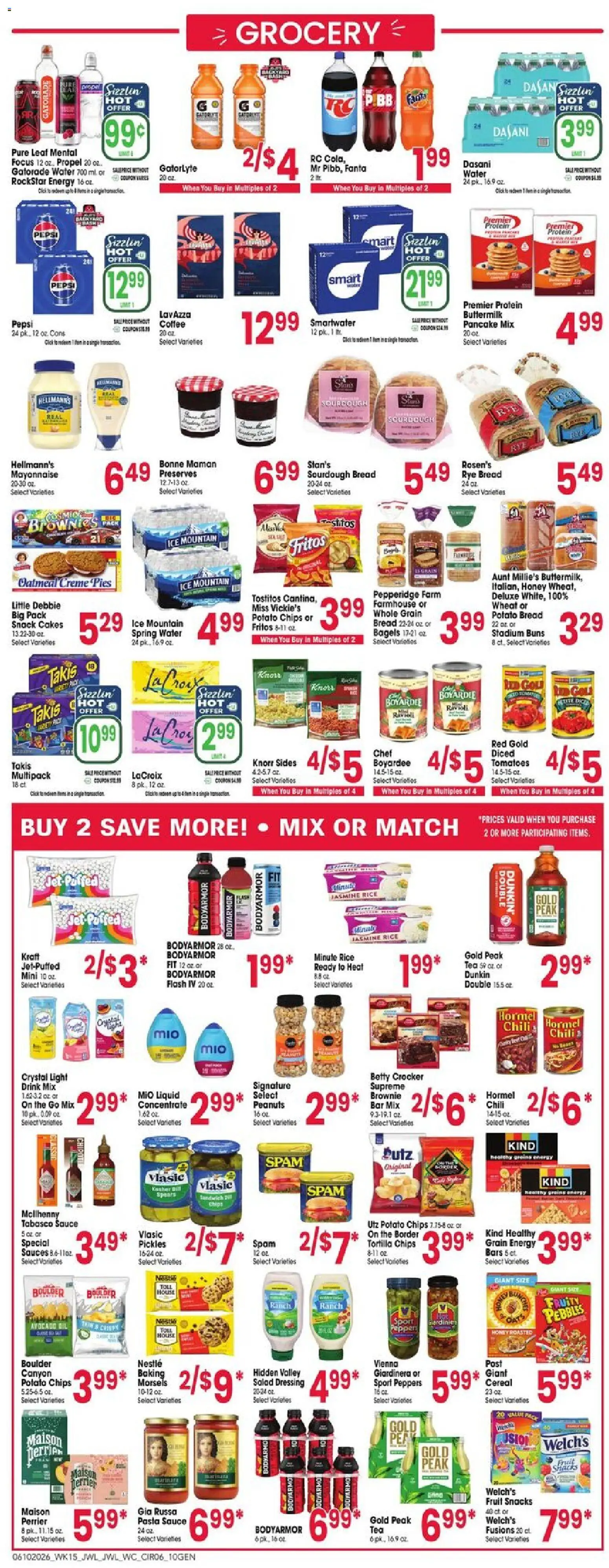 Jewel Osco Weekly Ad - IN - valid from 10.06.2026 | Page: 6 | Products: Bread, Rice, Water, Mayonnaise