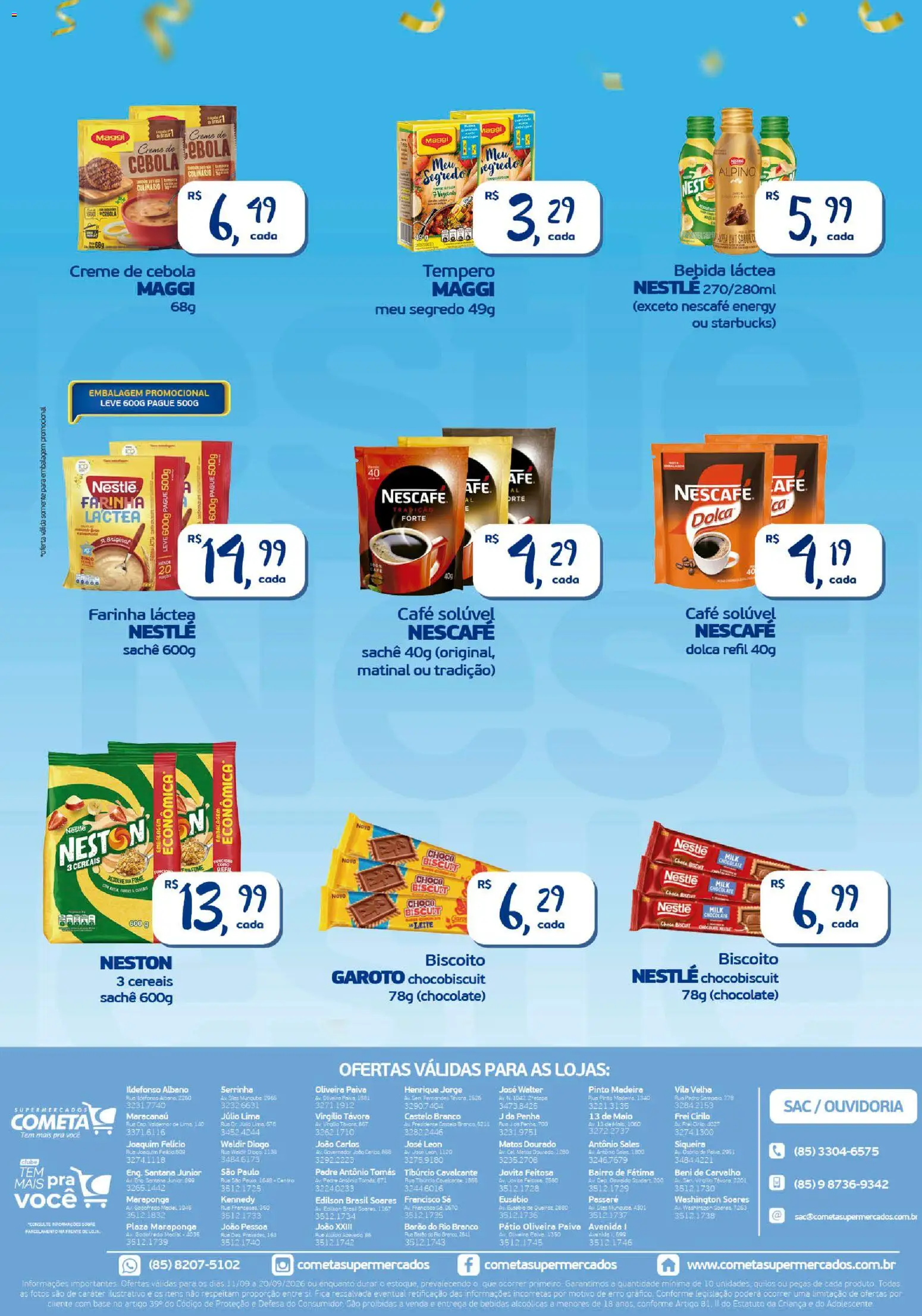 Cometa Supermercados Folheto - válido de 11/09/2026 | Página: 2 | Produtos: Cebola, Café, Cereais, Creme