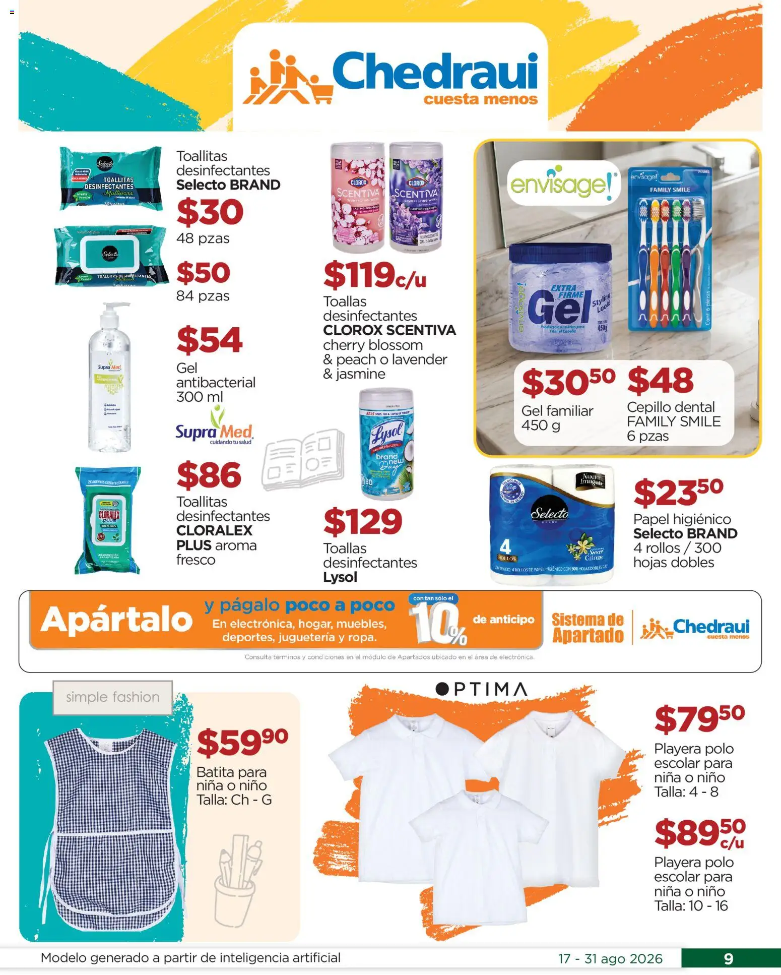 Nuevas ofertas de Chedraui válidas en toda la República Mexicana desde el 17/08/2026. ¡Encuentra las mejores ofertas en Chedraui folleto! | Página: 9 | Productos: Cepillo, Papel higiénico, Playera, Toallas