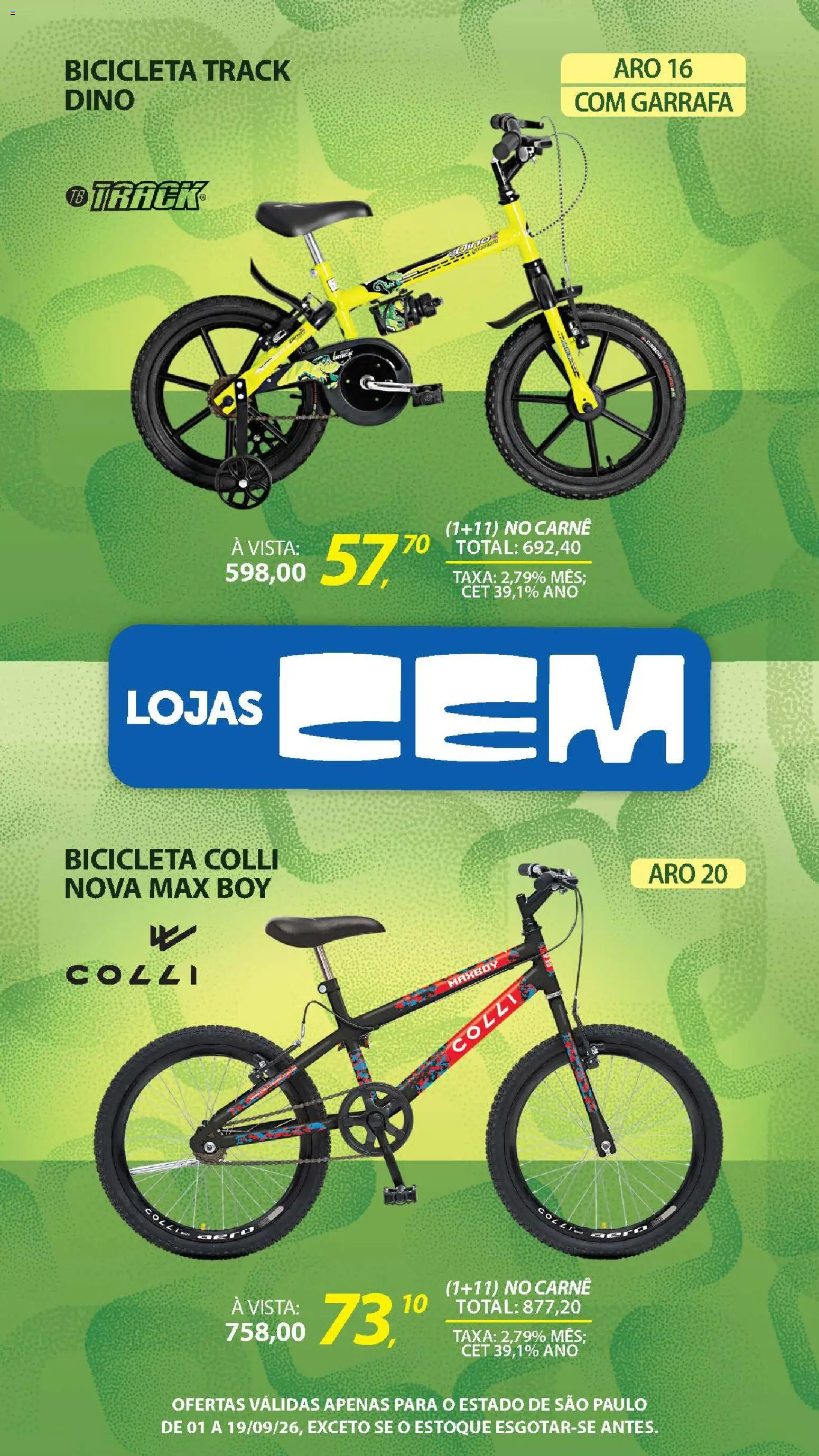 Lojas Cem Folheto - válido de 01/09/2026 | Página: 34 | Produtos: Bicicleta, Carne
