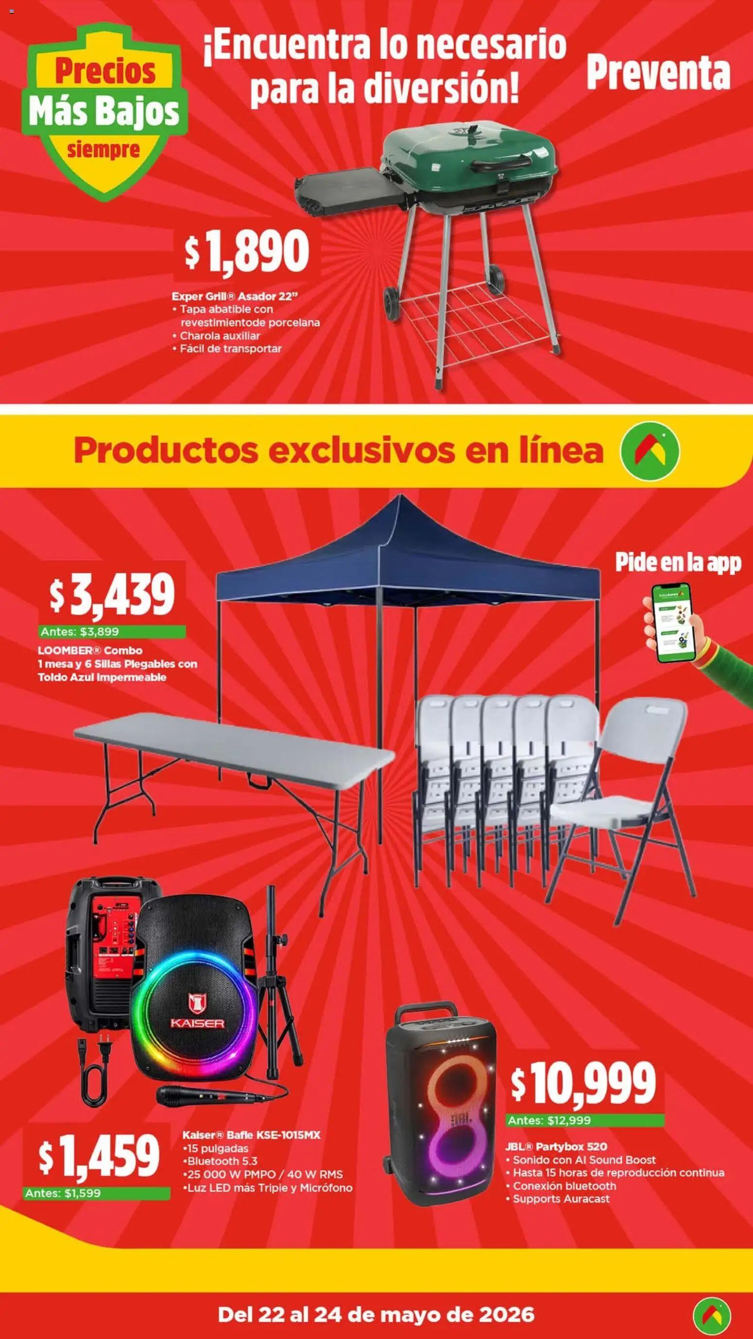Nuevas ofertas de Bodega Aurrerá válidas en toda la República Mexicana desde el 22.05.2026. ¡Encuentra las mejores ofertas en Bodega Aurrerá folleto El precio más bajo de México! | Página: 11 | Productos: Toldo, Micrófono, Mesa