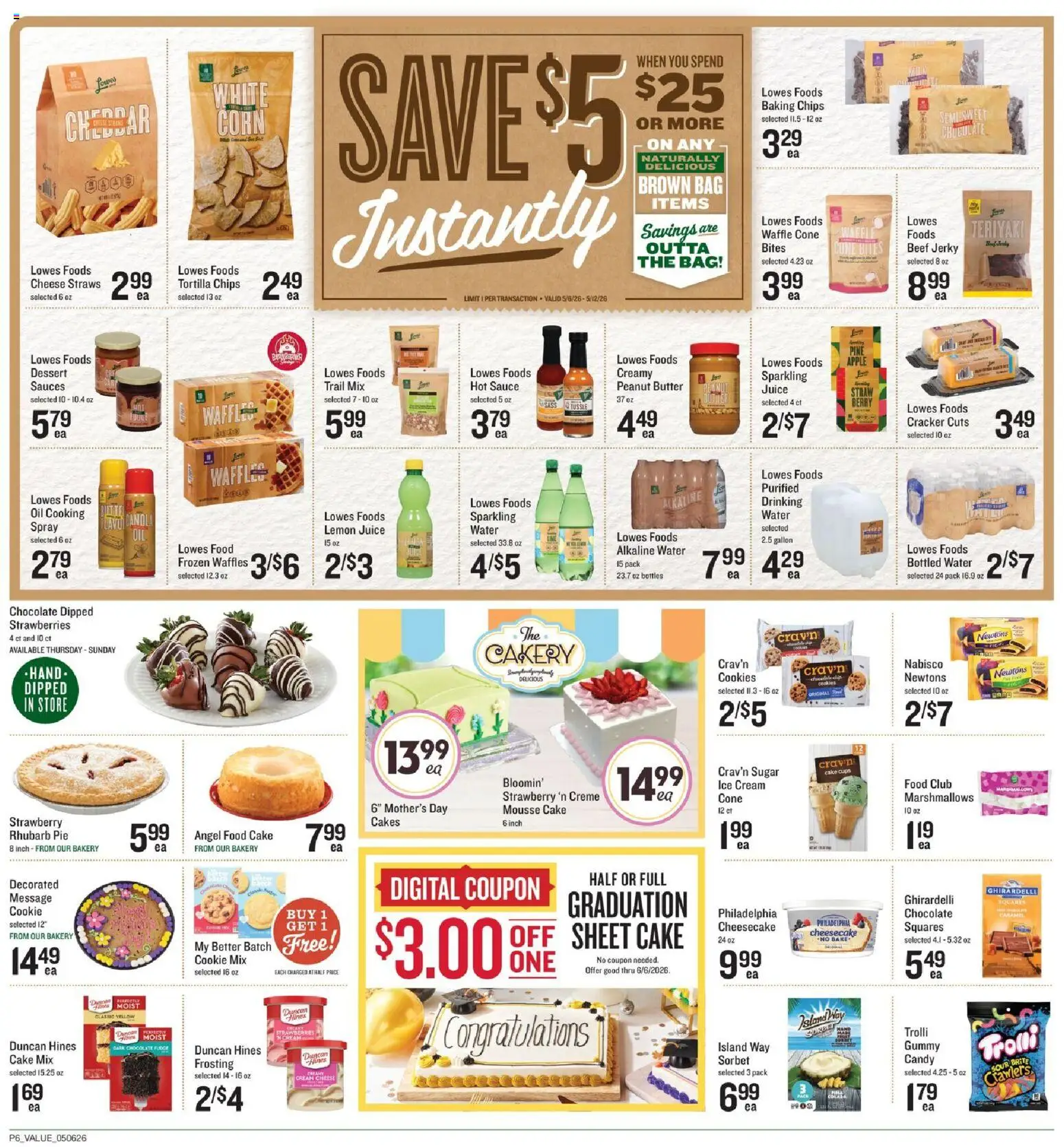 Lowes Foods Weekly Ad - NC - valid from 06.05.2026 | Page: 6 | Products: Chocolate, Juice, Ice cream, Cheesecake