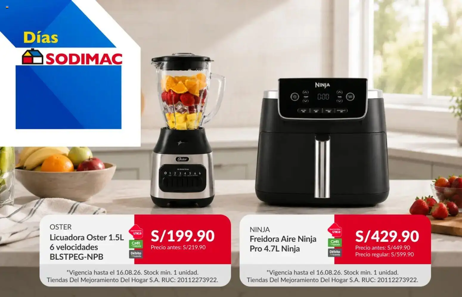 Catálogo Sodimac válido desde 10/08/2026 | Página: 2 | Productos: Freidora, Licuadora