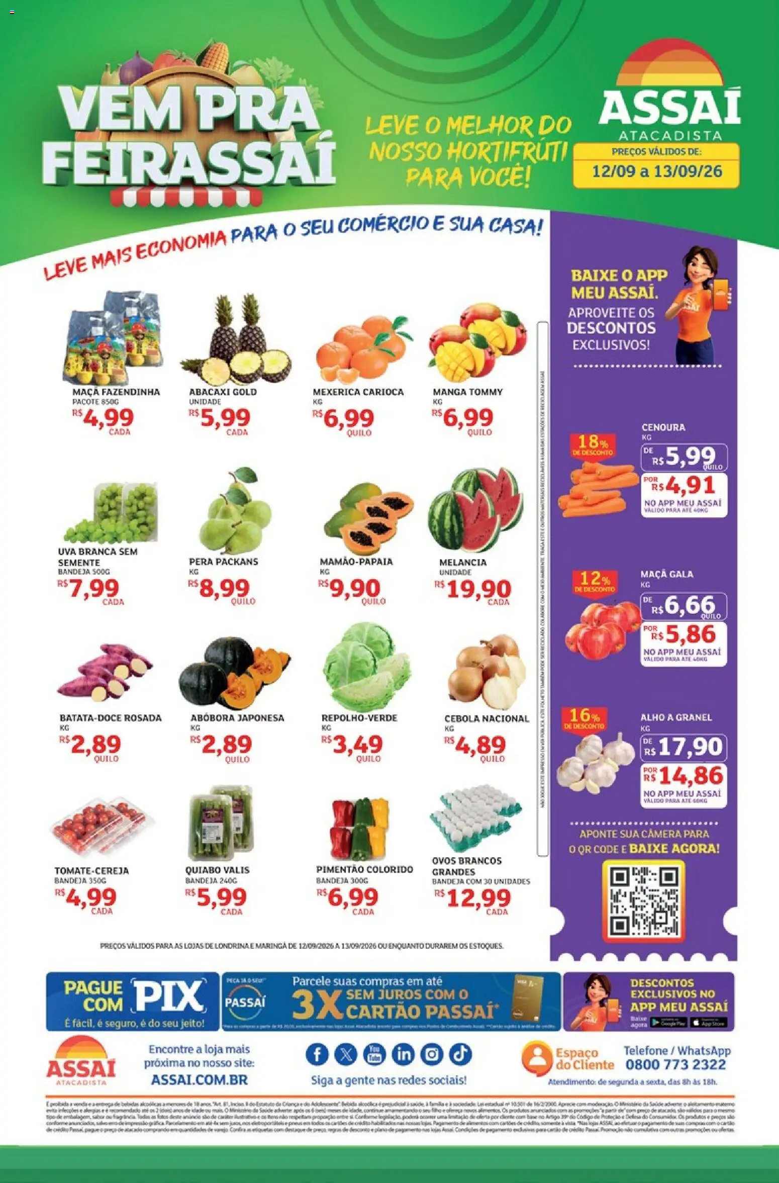 Assaí Atacadista Folheto - válido de 12/09/2026 | Página: 1 | Produtos: Melancia, Abóbora, Uva, Telefone