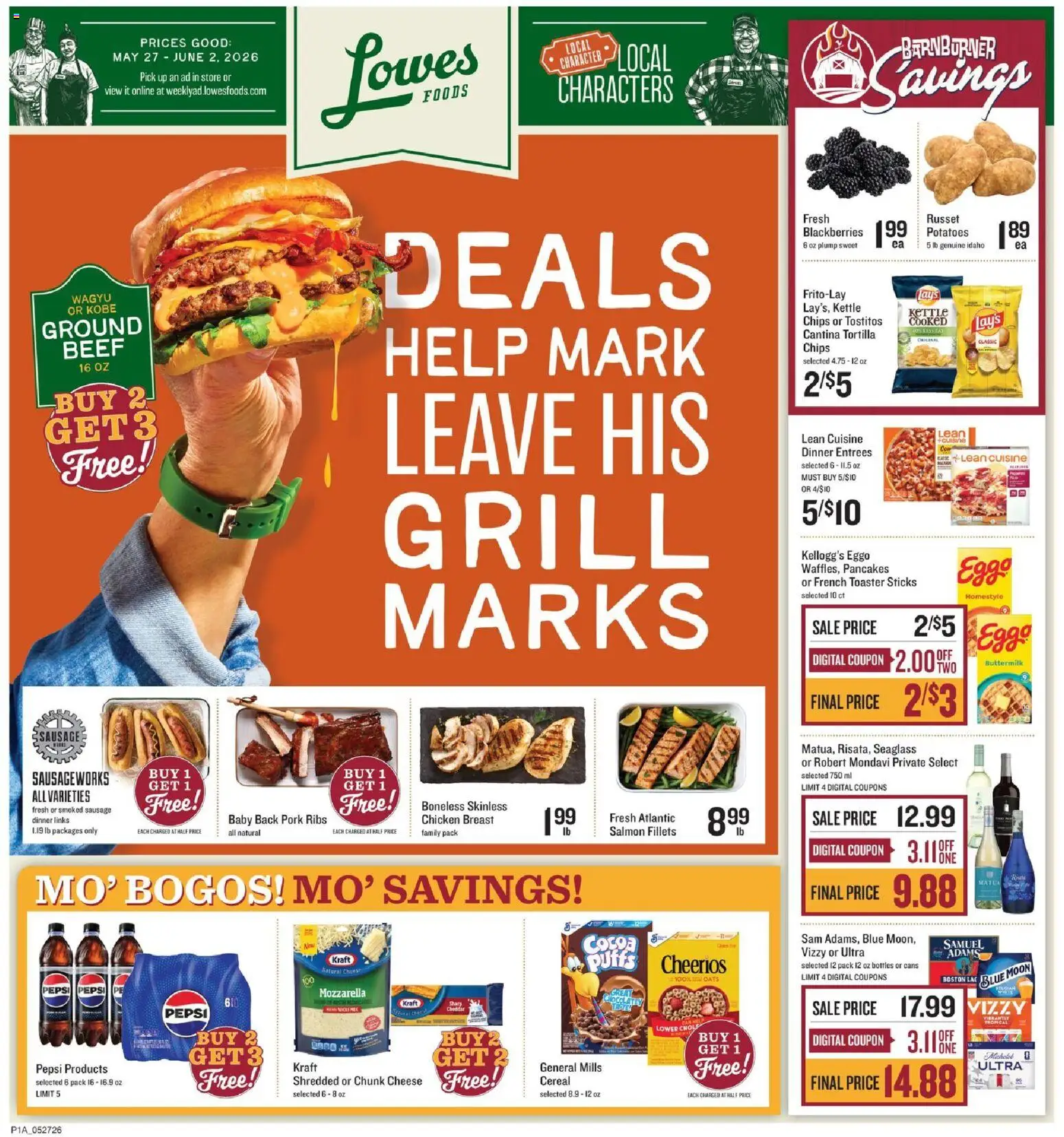 Lowes Foods Weekly Ad - valid from 27.05.2026 | Page: 1 | Products: Toaster, Pork, Beef, Grill