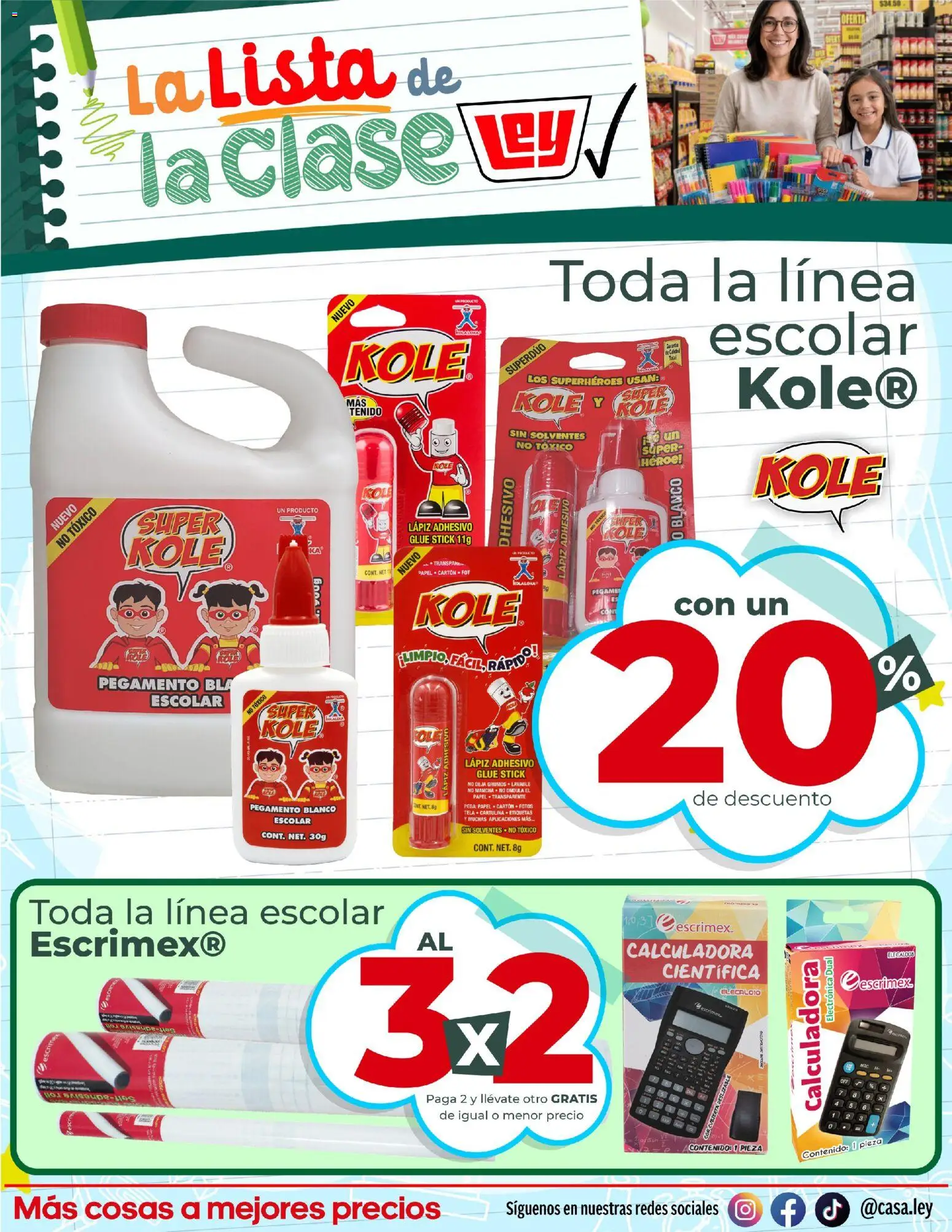 Nuevas ofertas de Casa Ley válidas en toda la República Mexicana desde el 01/08/2026. ¡Encuentra las mejores ofertas en Casa Ley folleto Regreso a clases - Interior 2026! | Página: 4 | Productos: Pegamento, Calculadora