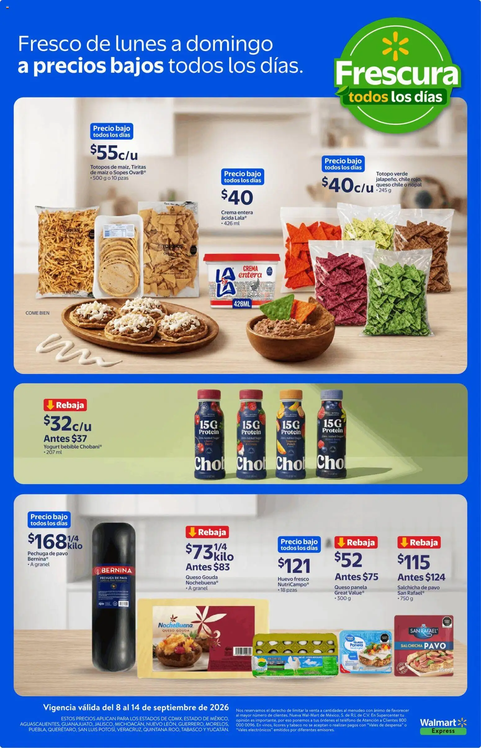 Nuevas ofertas de Walmart Express válidas en toda la República Mexicana desde el 08/09/2026. ¡Encuentra las mejores ofertas en Walmart Express folleto Calidad y frescura a precios bajos! | Página: 4 | Productos: Maíz, Salchicha, Despensa, Teléfono