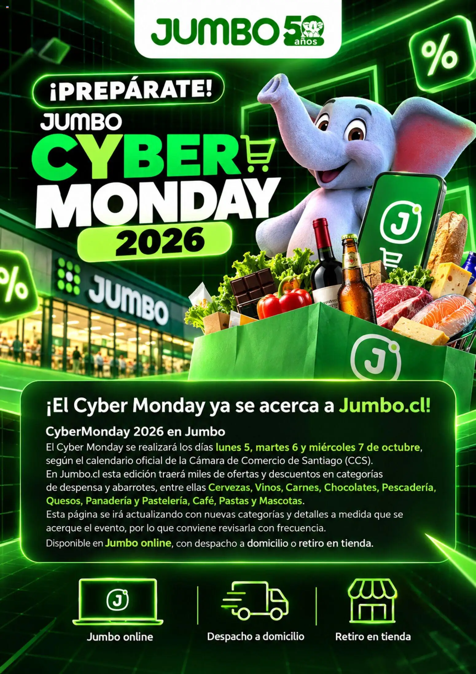 Jumbo Cyber Monday aviso │ válido desde el 29.09.2026 | Página: 1 | Productos: Cámara, Pastas, Panadería
