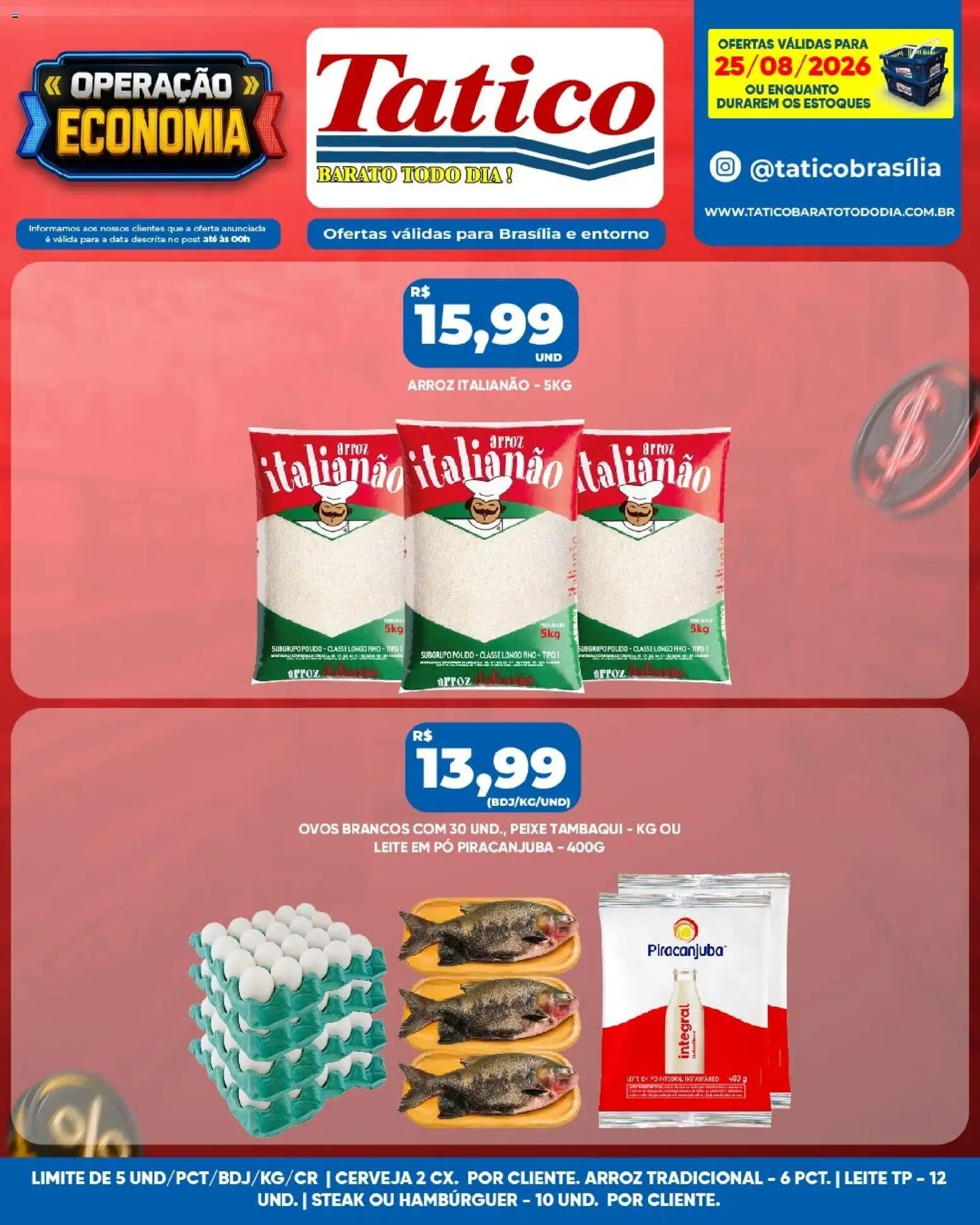 Tatico Folheto - válido de 25/08/2026 | Página: 7 | Produtos: Leite, Ovos, Hambúrguer, Leite em pó