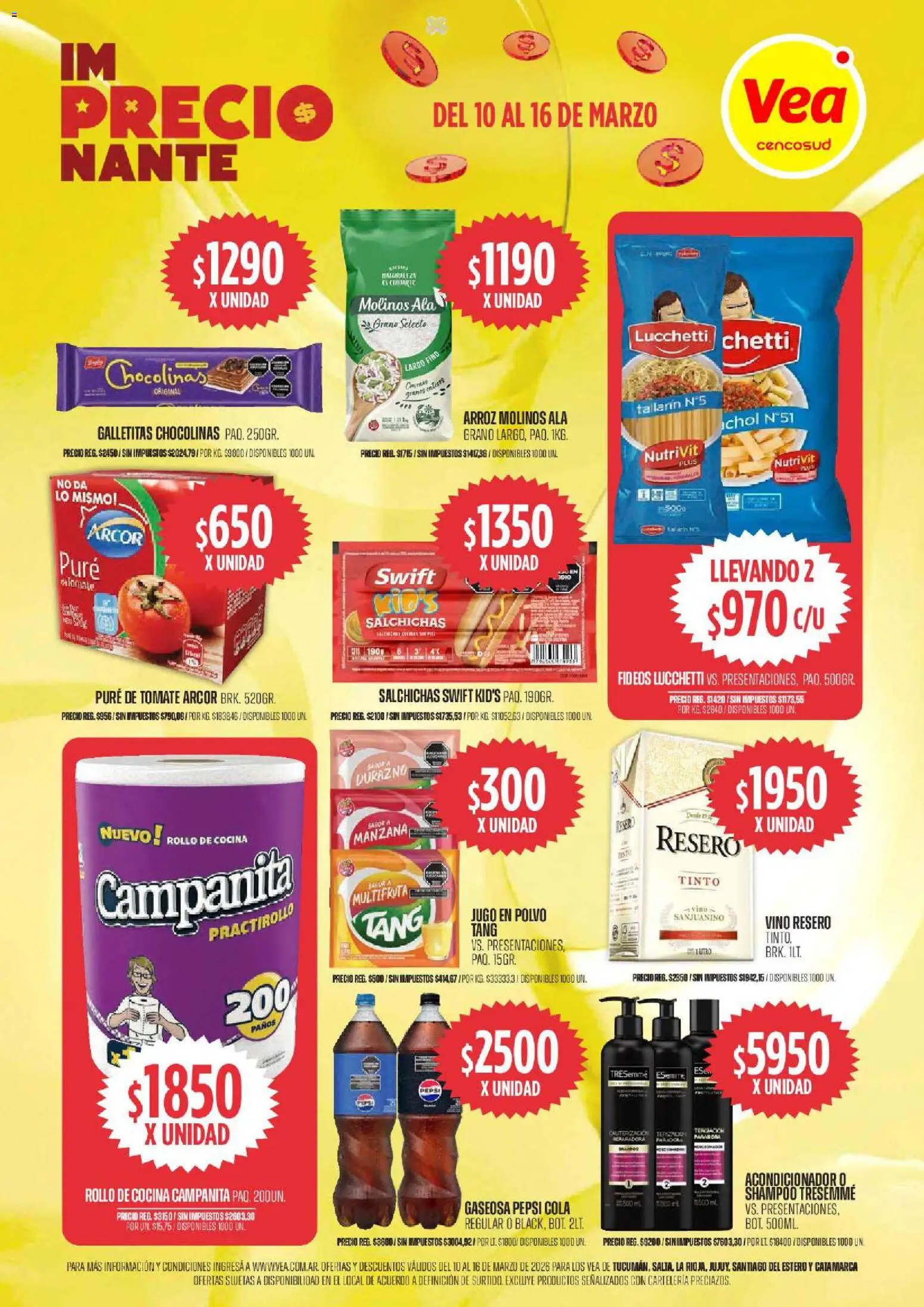 Vea - Oferta imPRECIOnante │ válido desde el 10.03.2026 | Página: 1 | Productos: Durazno, Tomate, Jugo, Vino