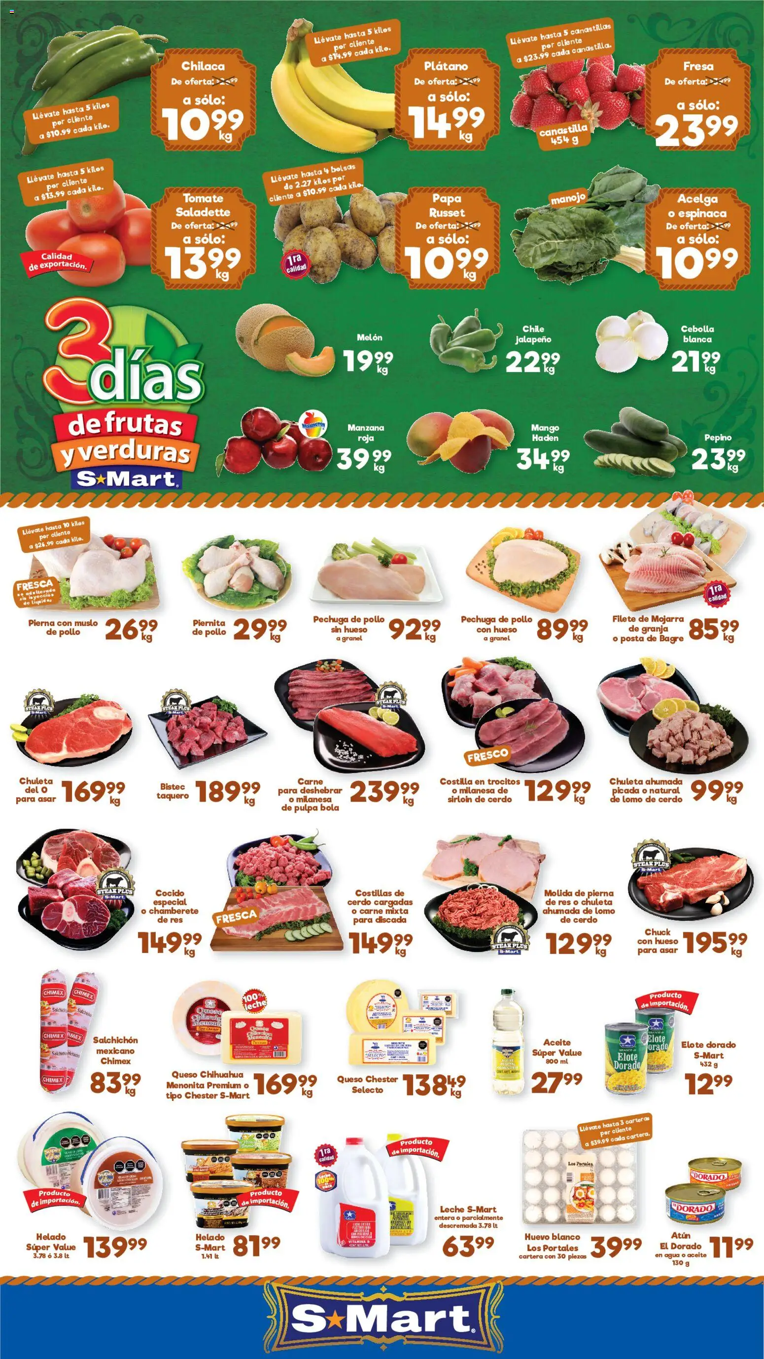 Nuevas ofertas de S-Mart válidas en toda la República Mexicana desde el 07/07/2026. ¡Encuentra las mejores ofertas en S-Mart folleto! | Página: 1 | Productos: Plátano, Agua, Espinaca, Helado