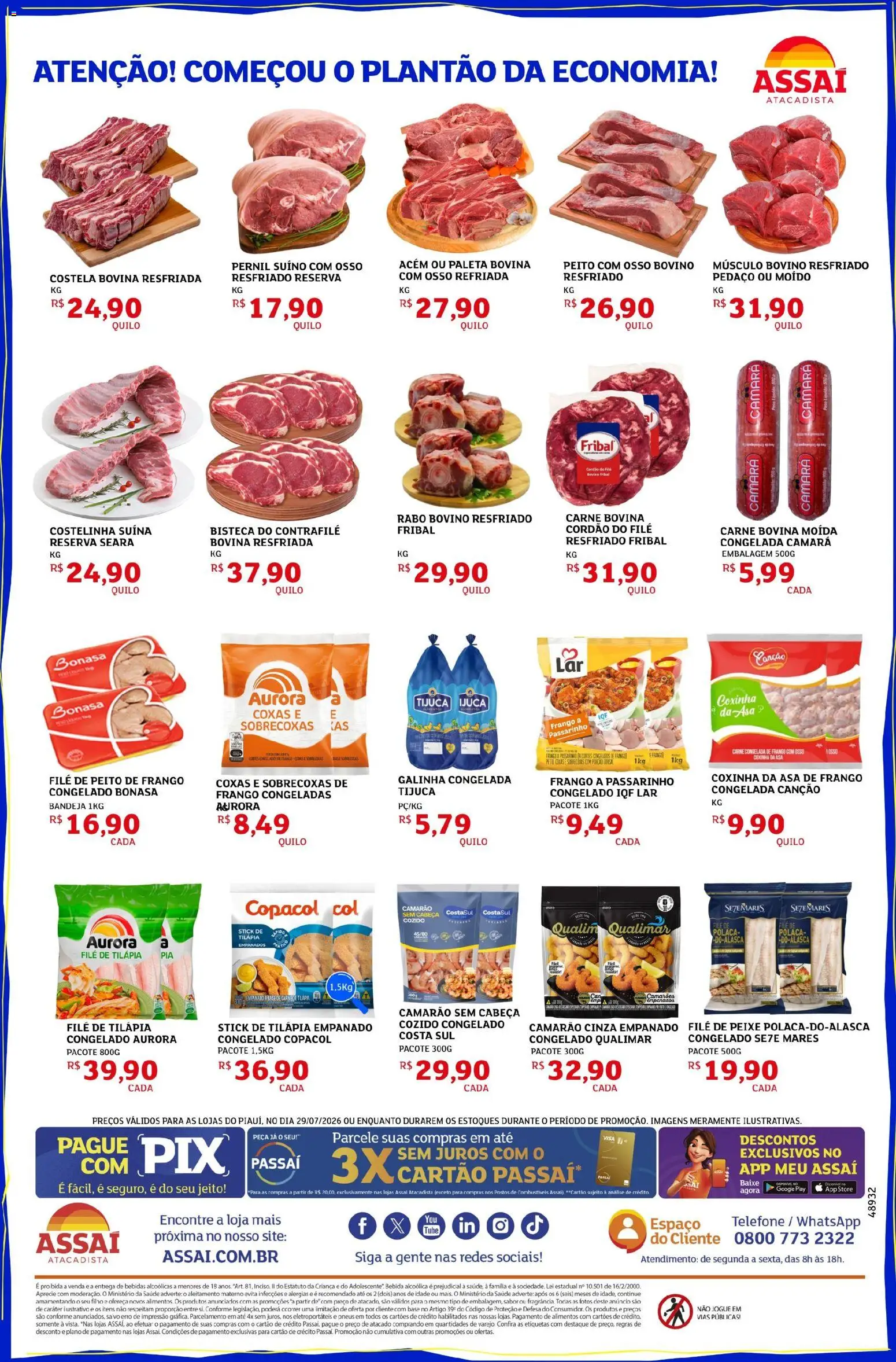 Assaí Atacadista Folheto - válido de 29/07/2026 | Página: 2 | Produtos: Camarão, Carne, Frango, Filé de tilápia