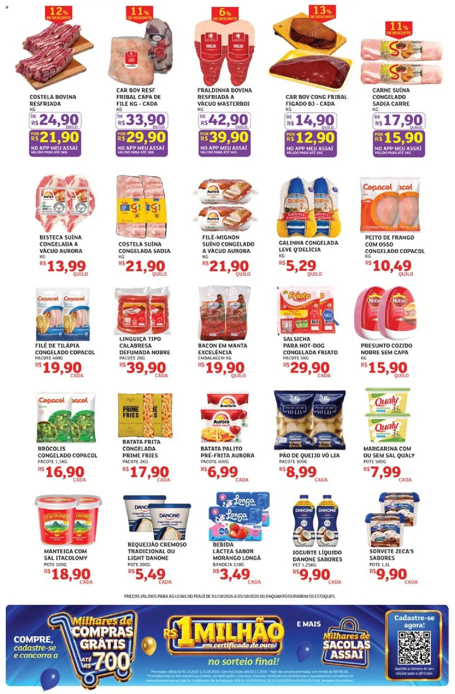 Assaí Atacadista Folheto - válido de 01/10/2026 | Página: 3 | Produtos: Salsicha, Costela bovina, Iogurte, Sal