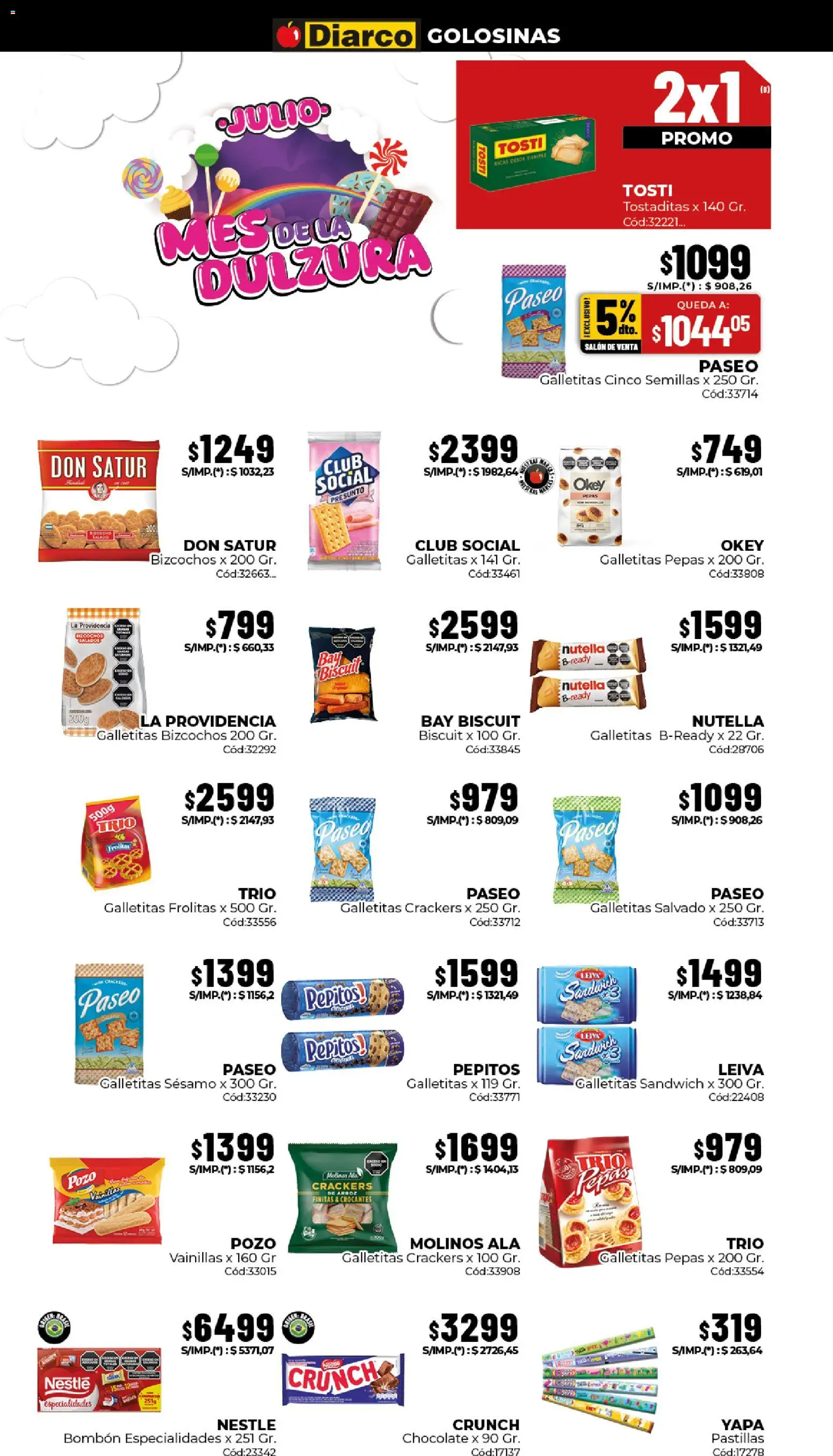 Diarco - Ofertas Interior │ válido desde el 13/07/2026 | Página: 5 | Productos: Galletitas, Semillas, Golosinas, Bizcochos