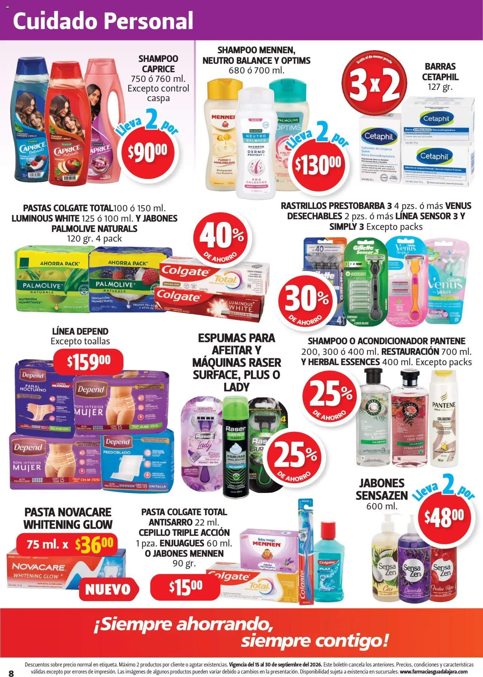 Nuevas ofertas de Farmacia Guadalajara válidas en toda la República Mexicana desde el 15/09/2026. ¡Encuentra las mejores ofertas en Farmacia Guadalajara catálogo! | Página: 8 | Productos: Manzana, Agua, Brillo, Jabón