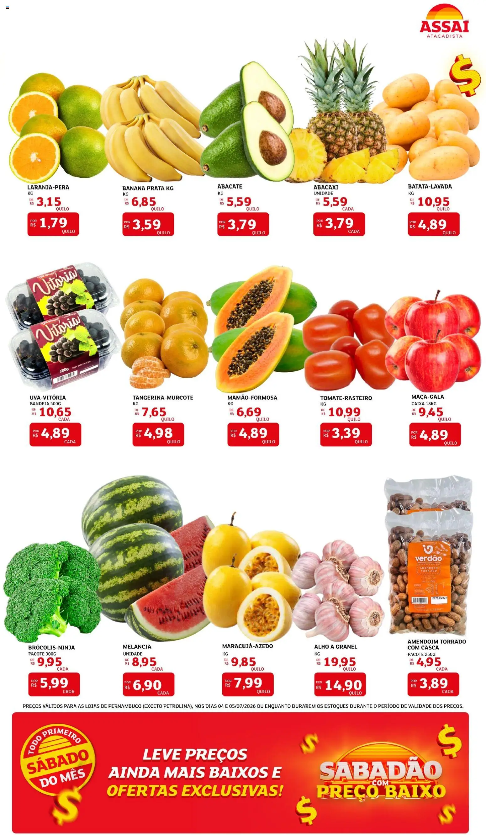 Assaí Atacadista Folheto - válido de 04/07/2026 | Página: 3 | Produtos: Melancia, Alho, Caixa, Abacaxi
